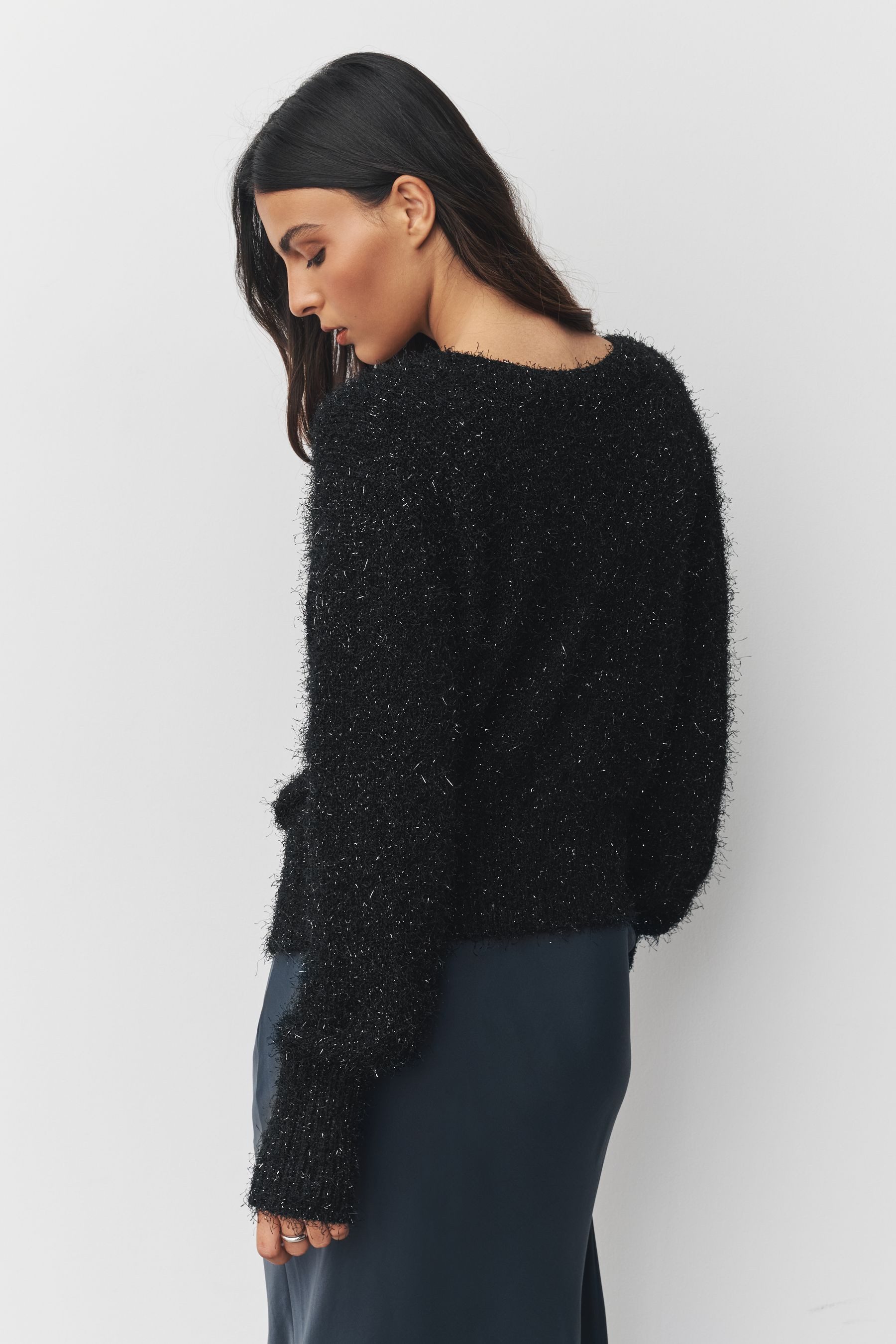 Next V-Ausschnitt-Pullover Funkelnde Wende-Strickjacke mit V-Ausschnitt günstig online kaufen
