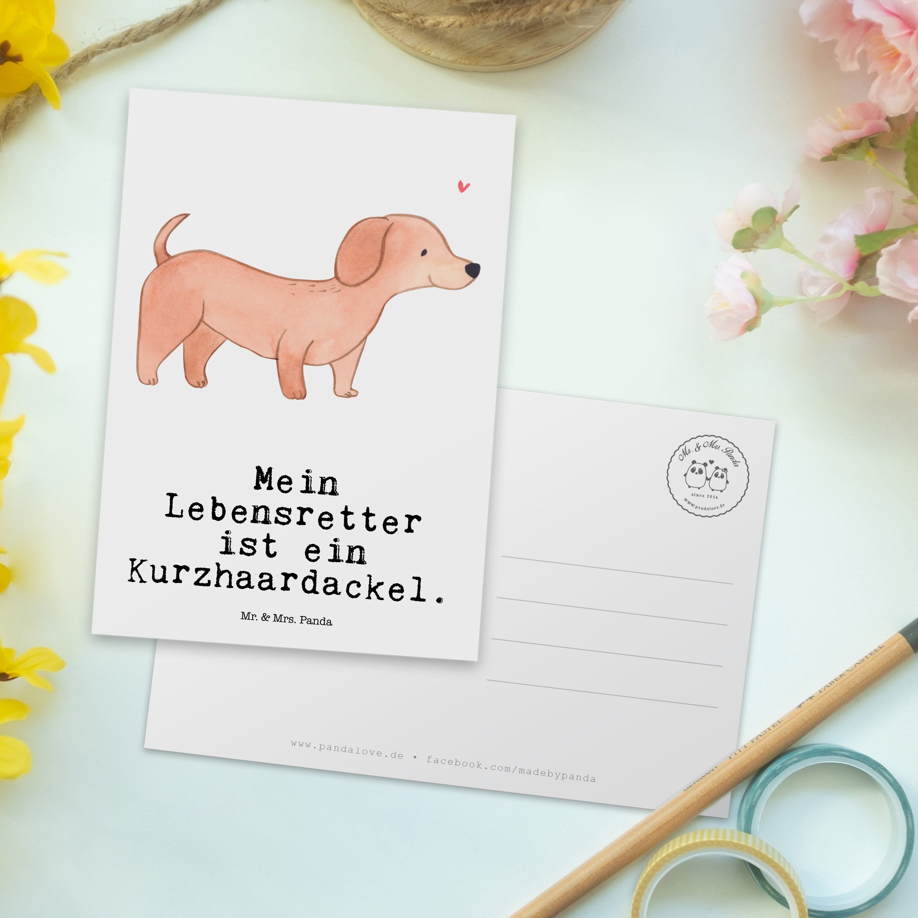 Mrs. Mr. - - Geschenk, Geburtstagskart Dackel Weiß Panda Kurzhaardackel Postkarte Lebensretter &