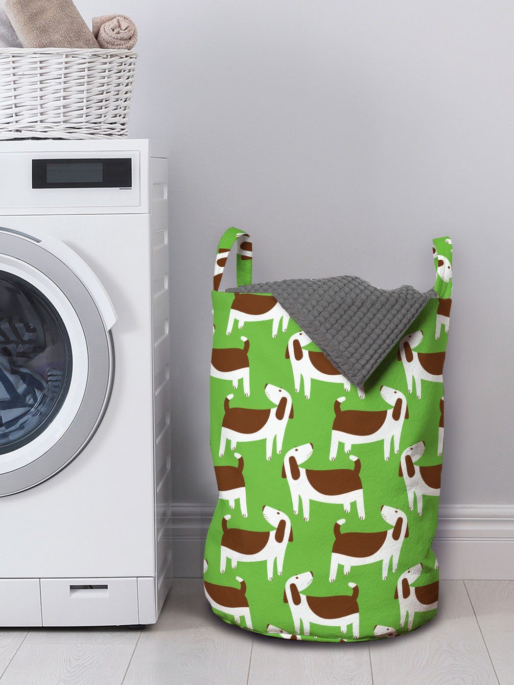 Abakuhaus Wäschesäckchen mit Wäschekorb Welpen Kordelzugverschluss weiße Brown Waschsalons, für und Griffen Hunde