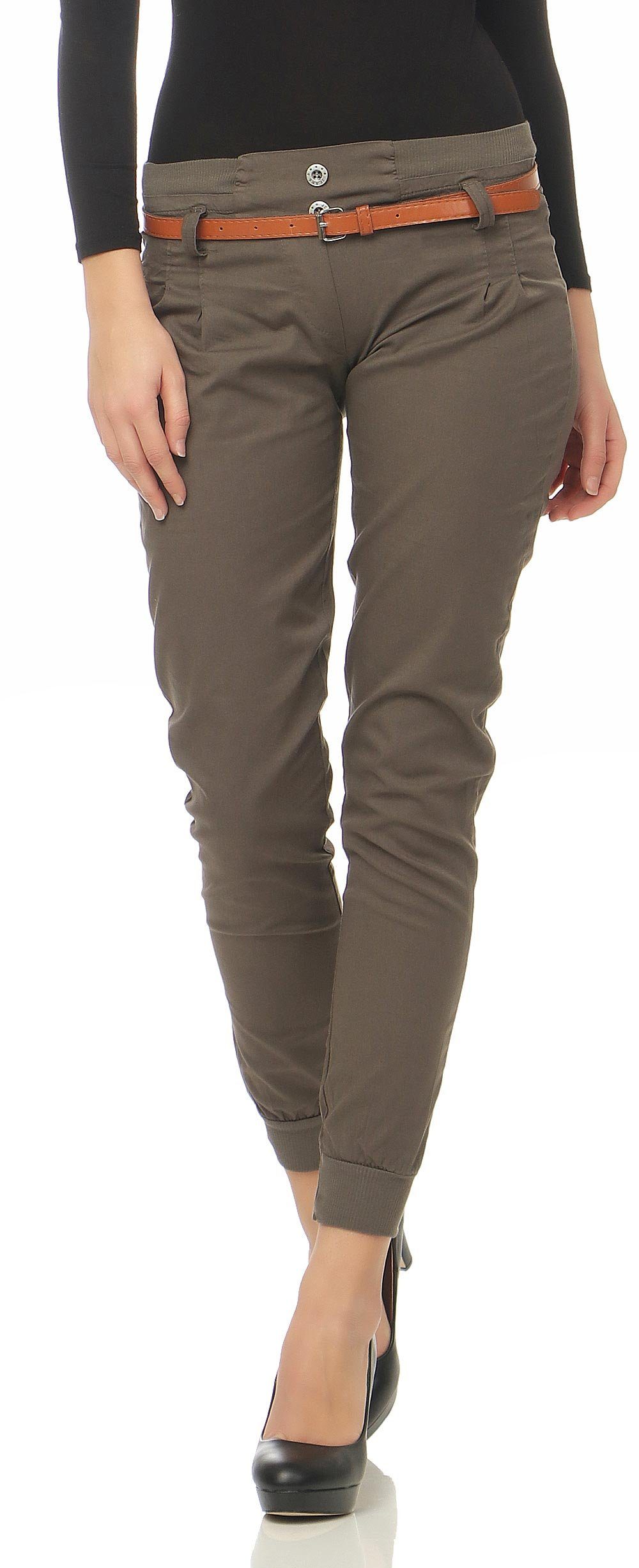 malito more than fashion Strickweste malito Damen Chino Hose inkl. Gürtel, Stoffhose mit Stretch, lässige Skinny Hose mit Gürtel