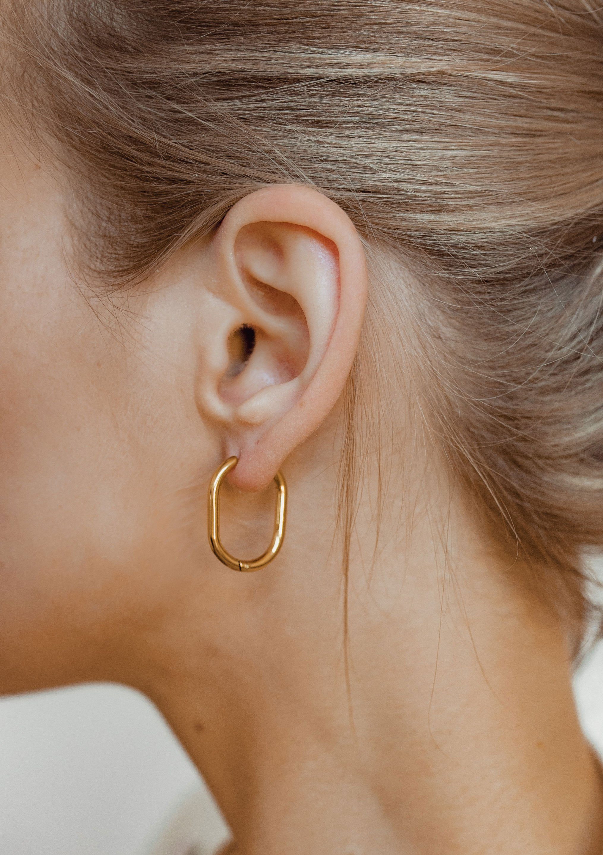 Hey Happiness Paar Creolen Oval Groß, Edelstahl Damen Ohrringe 18K Vergolde günstig online kaufen