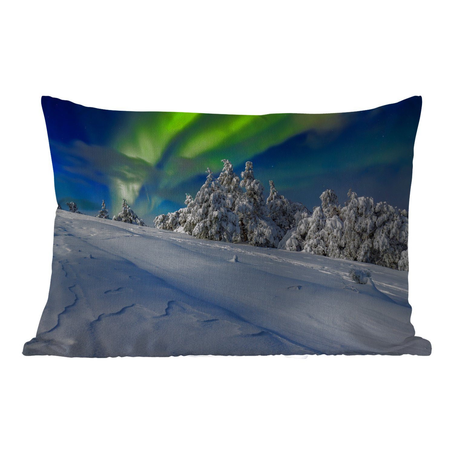 MuchoWow Dekokissen Nordlichter - Schnee - Baum - Winter, Outdoor-Dekorationskissen, Polyester, Dekokissenbezug, Kissenhülle