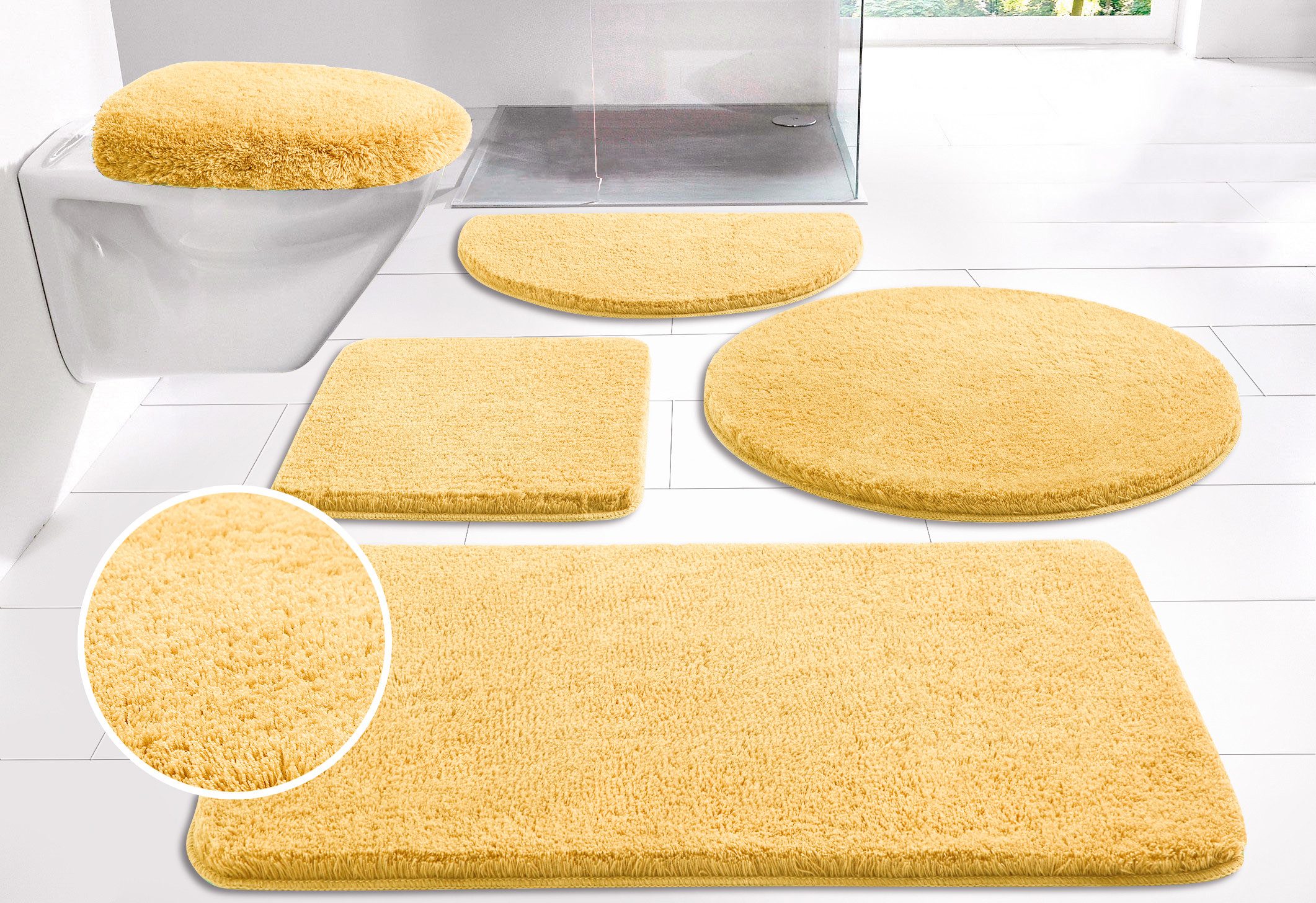 my home Badematte Merida, Badvorleger, Badezimmer Teppich, Höhe 32 mm, rutschhemmend beschichtet, fußbodenheizungsgeeignet, schnell trocknend, strapazierfähig, Kunstfaser, rechteckig, Badteppich, Uni Farben, rechteckig, rund & als 2-tlg. Set erhältlich