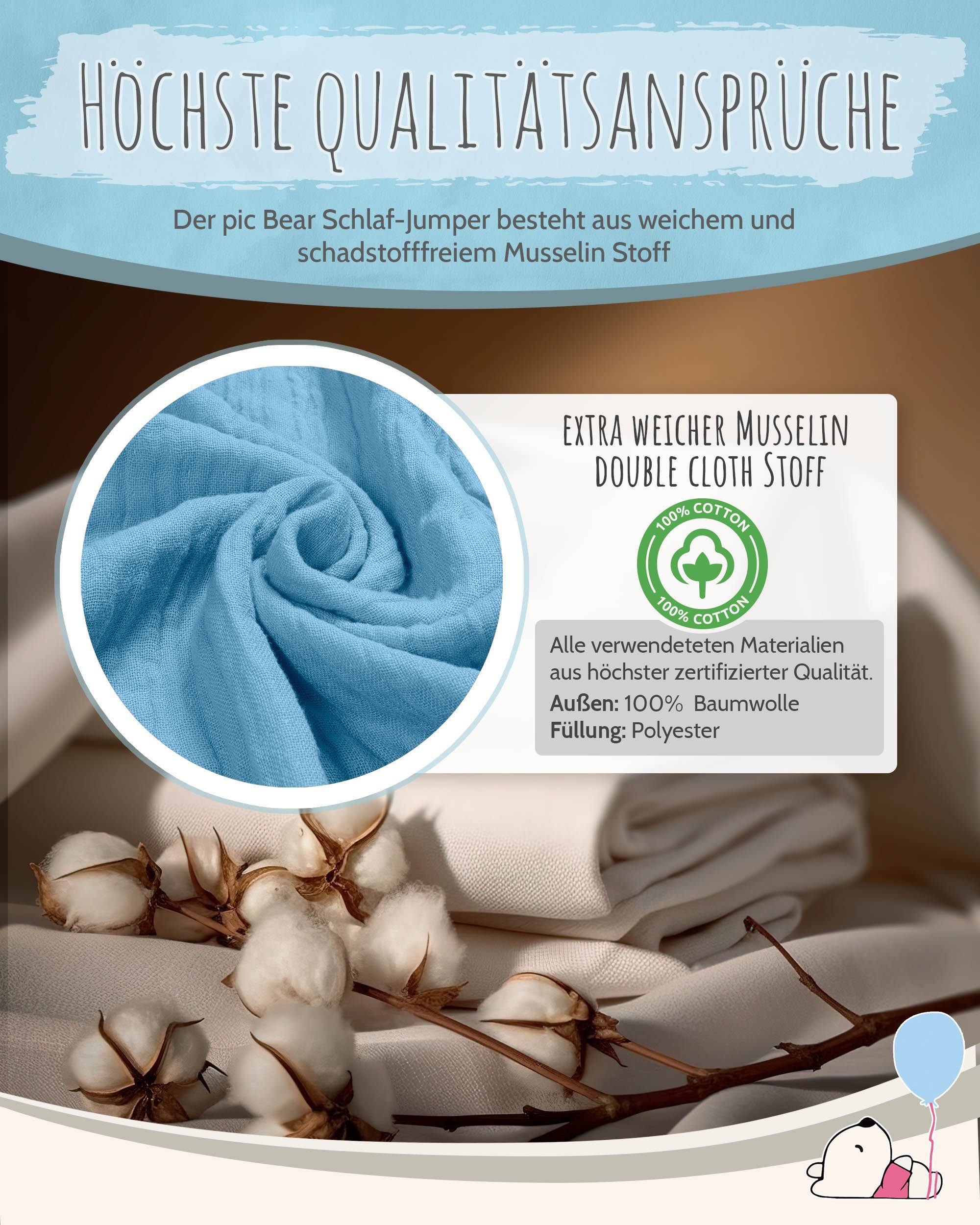 pic Bear Babyschlafsack pic Bear Baby Jumper Schlafoverall Gr. 80cm, Reißverschluss mit Schutz, wattiert, 2,5 TOG, mit Füßen