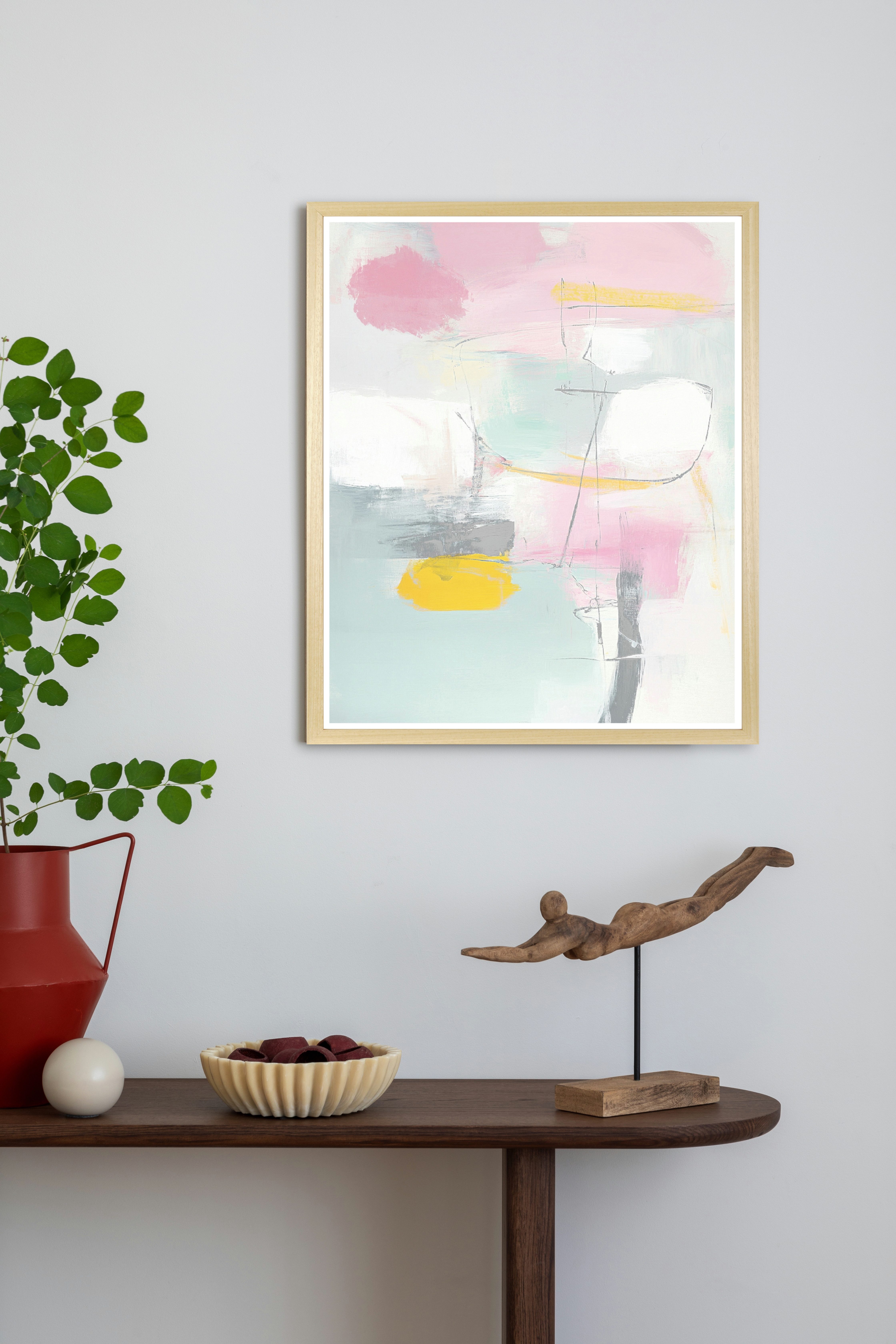 queence Bild mit Rahmen Zeichnung in Pastell, Abstrakt, Abstrakte, Formen, Gemälde, Kunst (1 St), Kunstdruck in Pastell mit einem Echtholzrahmen