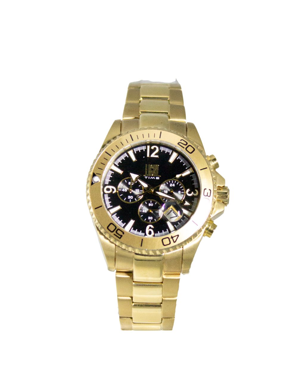 Light Time Chronograph Armbanduhr Herren Titan Datum Gold Schwarz L093B, Datumslupe, Drehlünettte