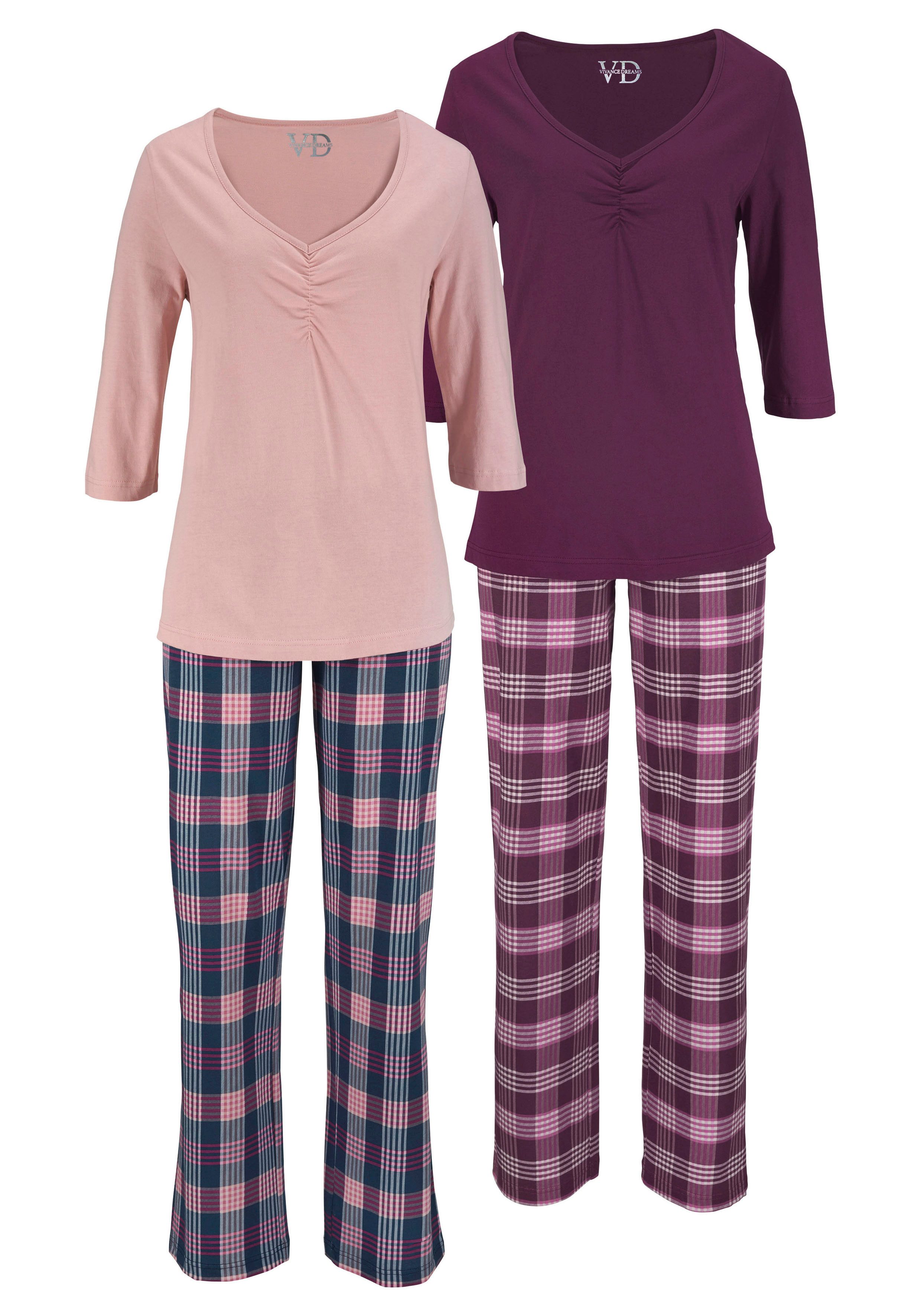 Vivance Dreams Pyjama (4 tlg., 2 Stück) mit karierter Hose günstig online kaufen