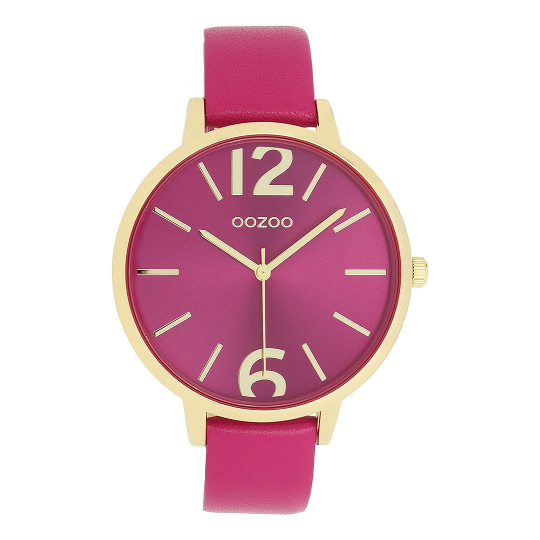 Quarzuhr Damenuhr C11689 Pink Goldfarben Lederband 43 mm