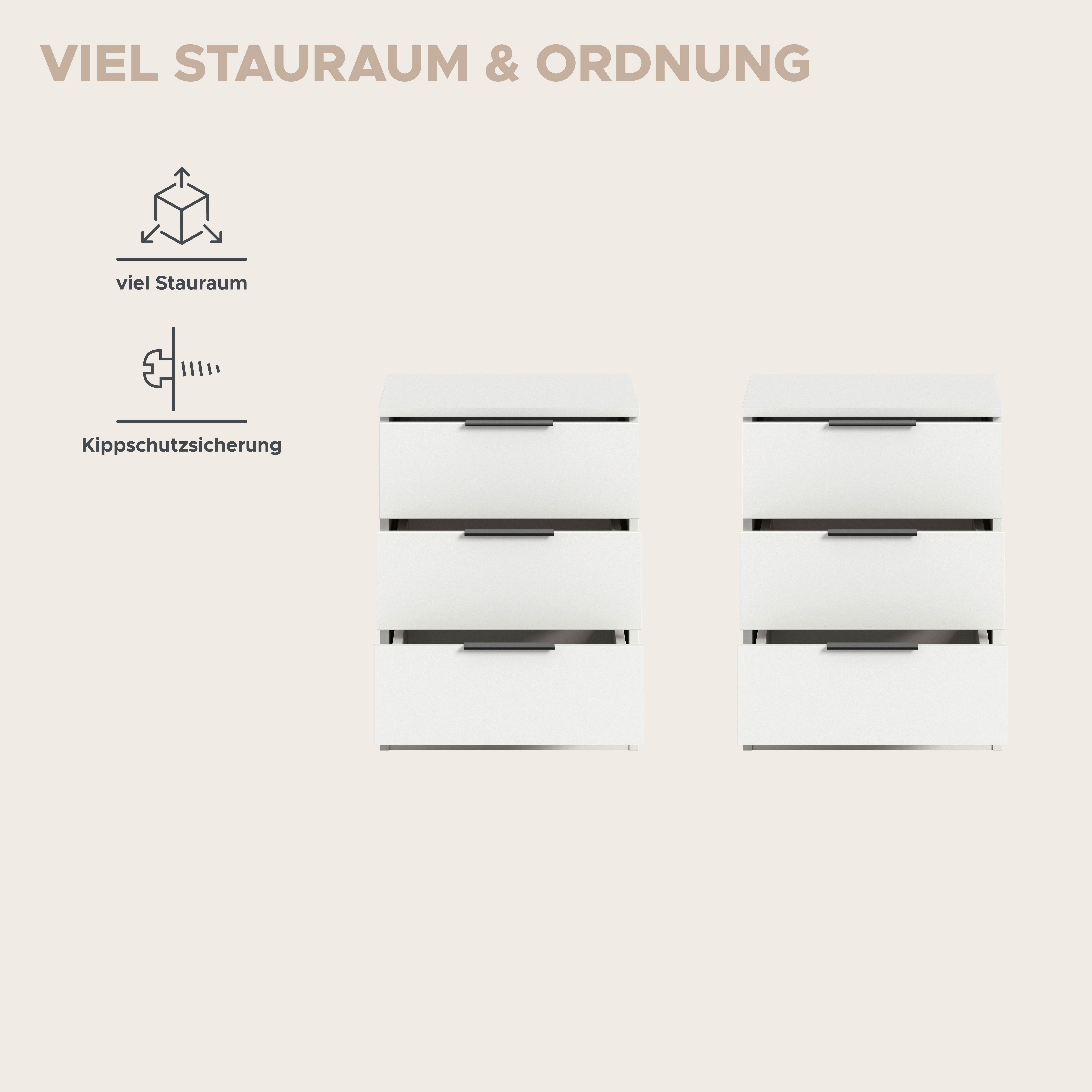 OTTO home Nachtkommode Skarde 2 Nachttische, jeweils Breite: 45 cm (Set, 2 St., Sie bekommen 2 Nachttische im Set), Skarde, 2er Set Nachtkommoden, 3 Schubkästen – Bild 5 von 5