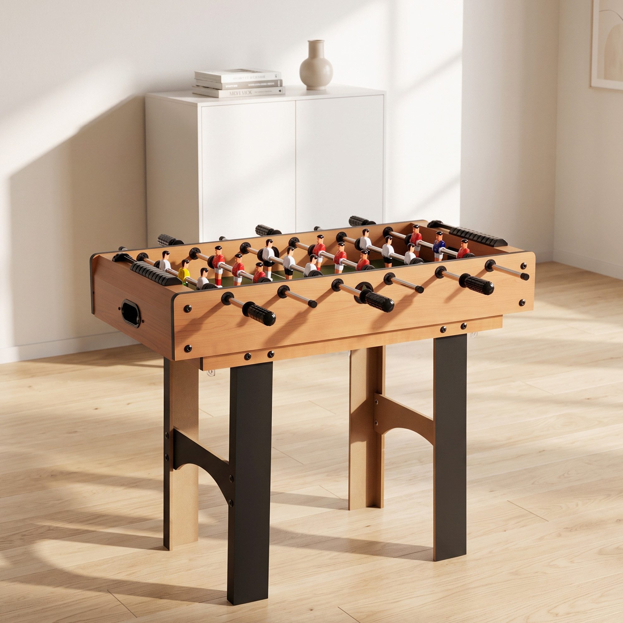 HOMCOM Spieltisch 4-in-1 Multispieltisch Multigame Multifunktionsspieltisch aus MDF, (Multifunktionstisch, 1-tlg), mit Tischfußball Tischhockey Tischtennis Billard, Naturholz+Schwarz