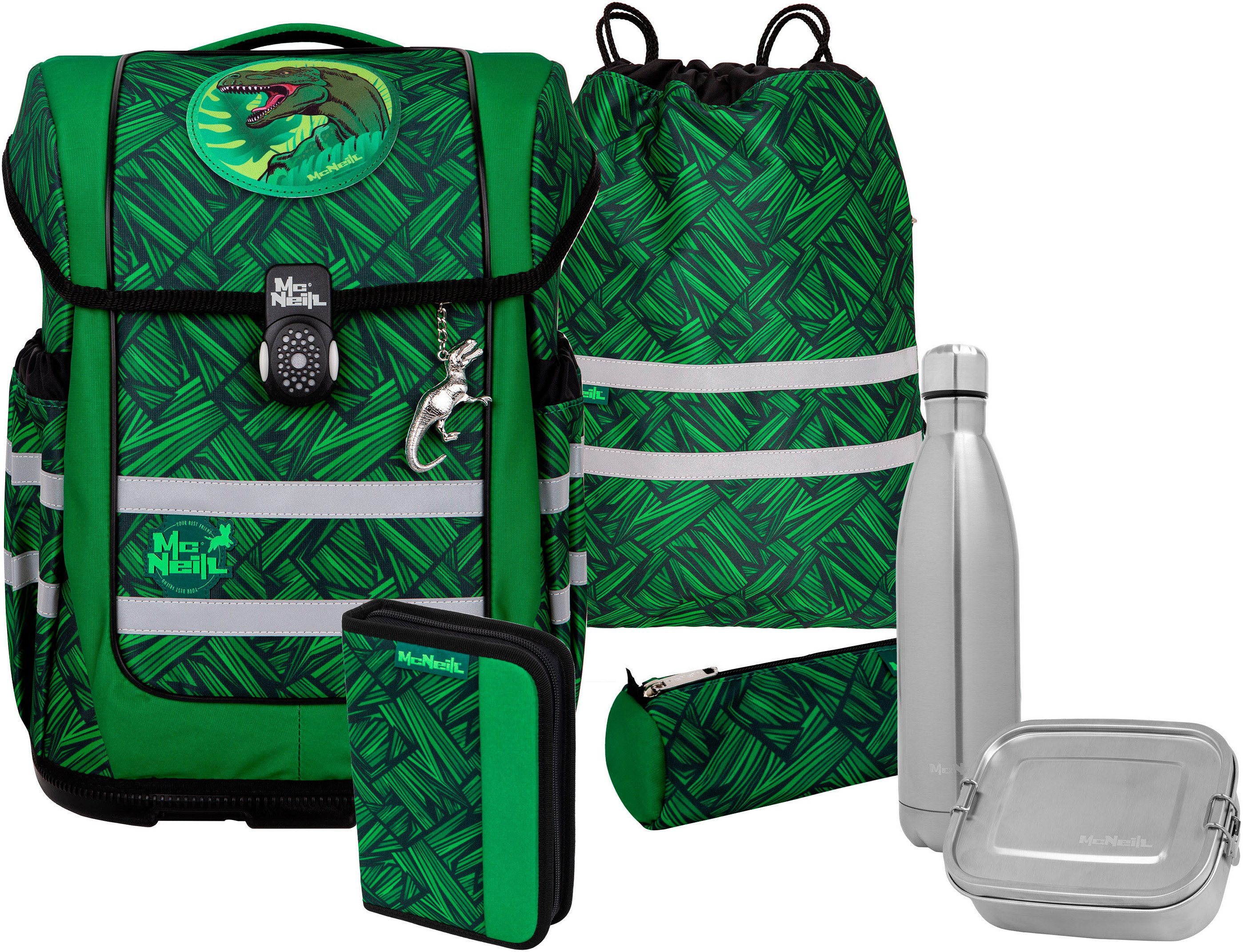 McNeill Schulranzen Ergo Compacto, Wow (Set, 5-tlg), inkl. Federmäppchen, Turnbeutel, Schlamperrolle & Motivmagnet