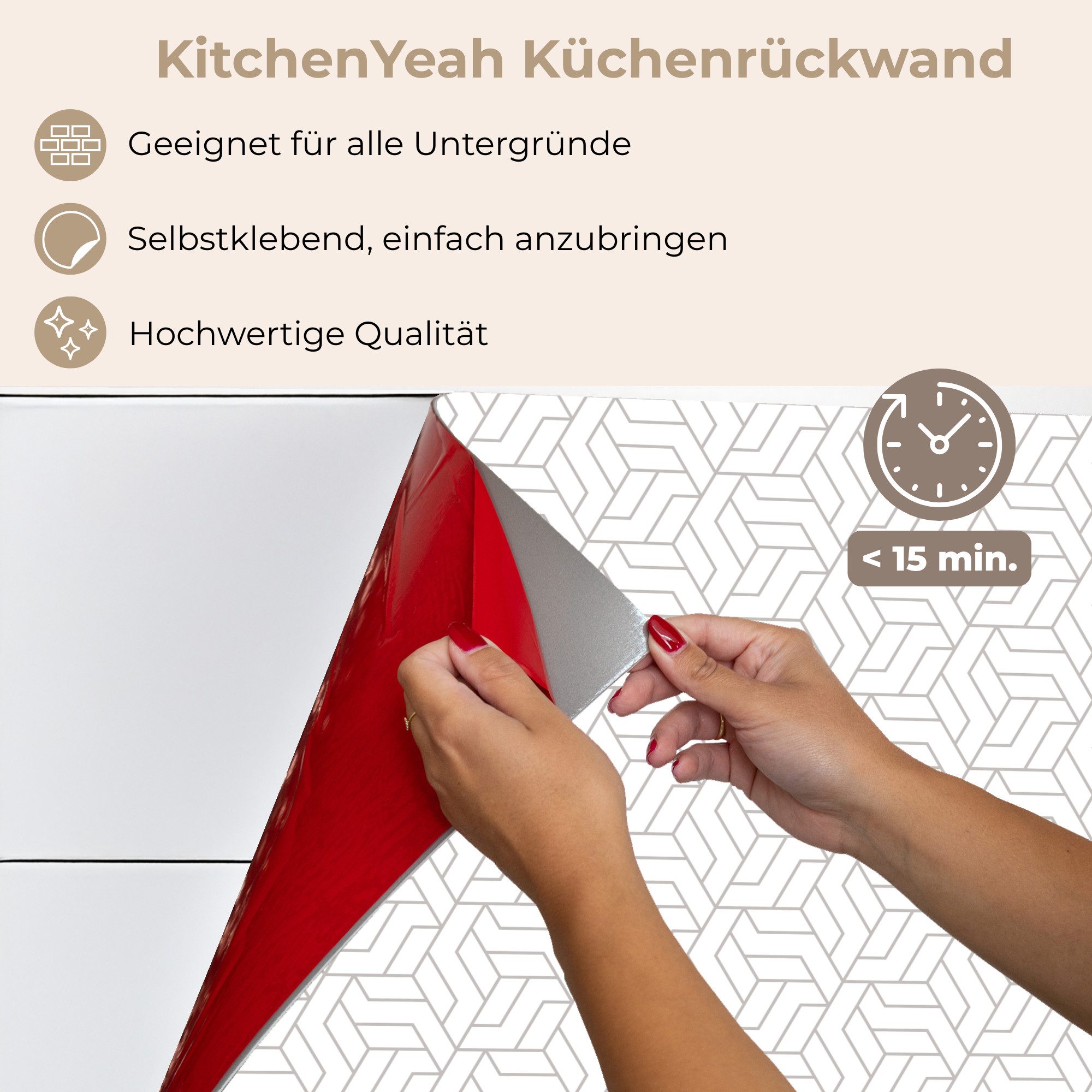 KitchenYeah Küchenrückwand selbstklebend Grafik - Muster - Modern - Sechseck, (1-tlg), Spritzschutz, Küche, Rückwand, Küchenwand, Küchenfront, 80x60 cm
