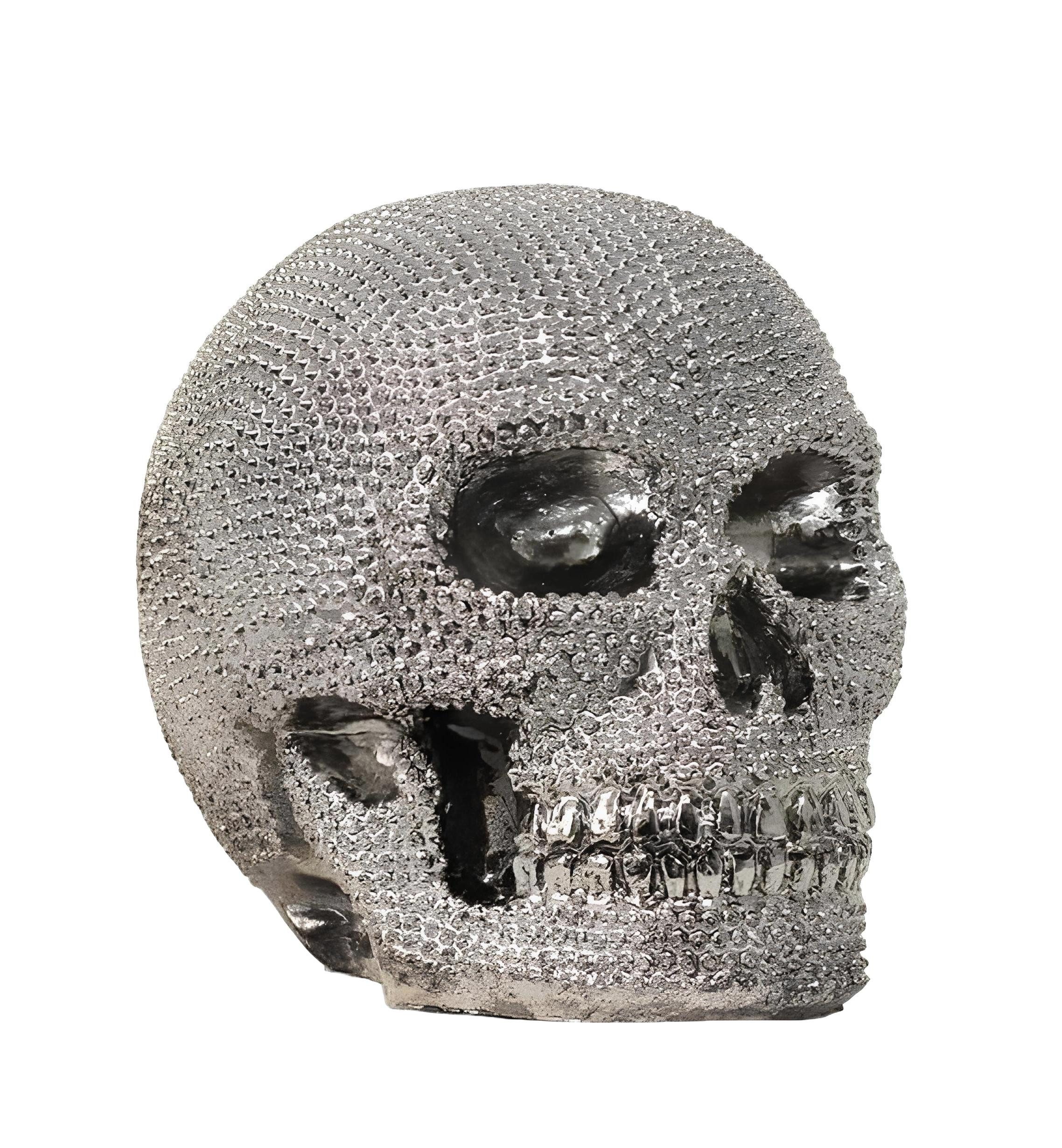 Xlmoebel Skulptur Neue versilberte Skulpturdekoration mit Schädel und Stein im modernen (Skulptur), Hergestellt in Europa