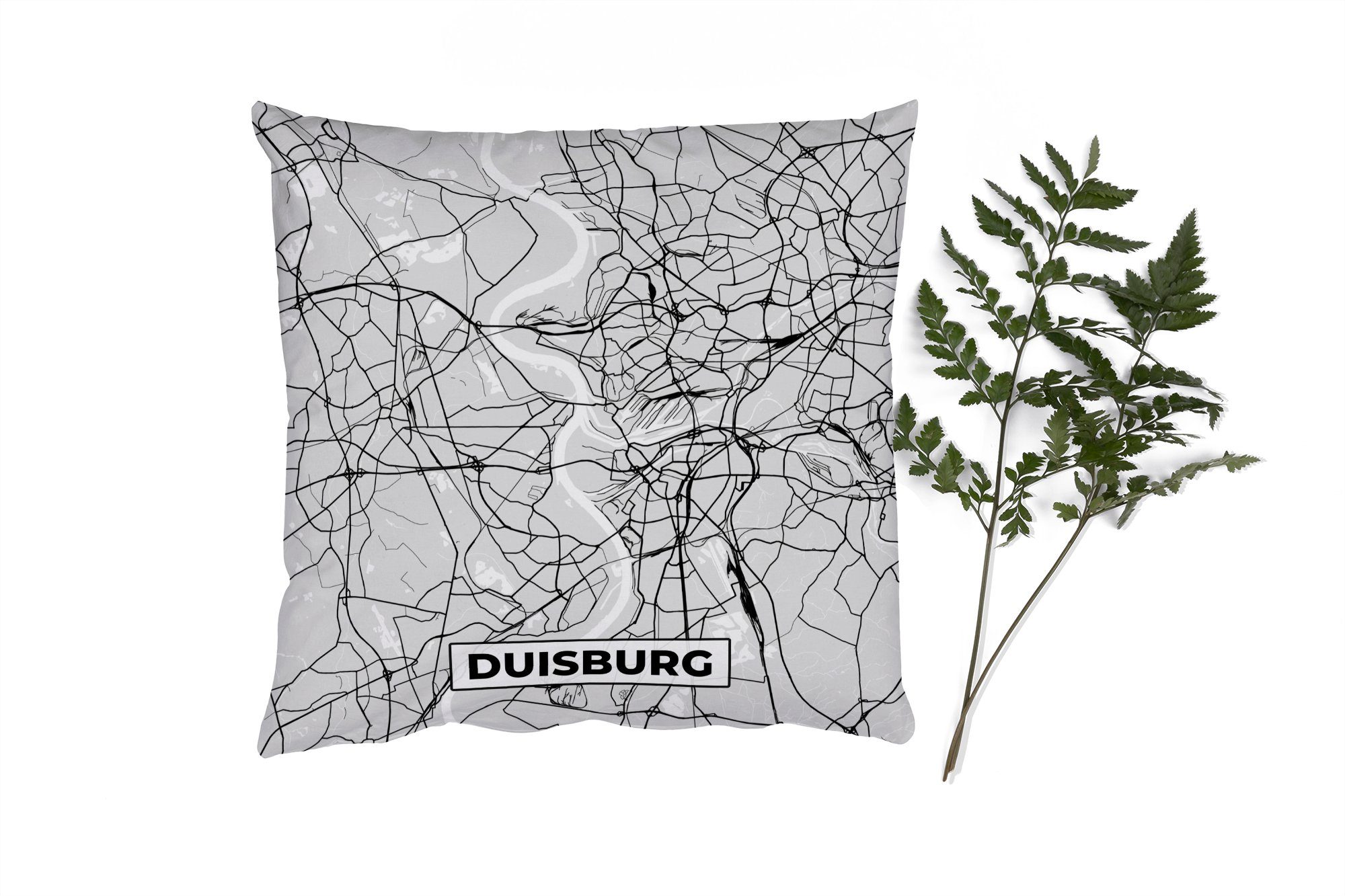MuchoWow Dekokissen Duisburg - Karte - Stadtplan - Deutschland, Zierkissen mit Füllung für Wohzimmer, Schlafzimmer, Deko, Sofakissen