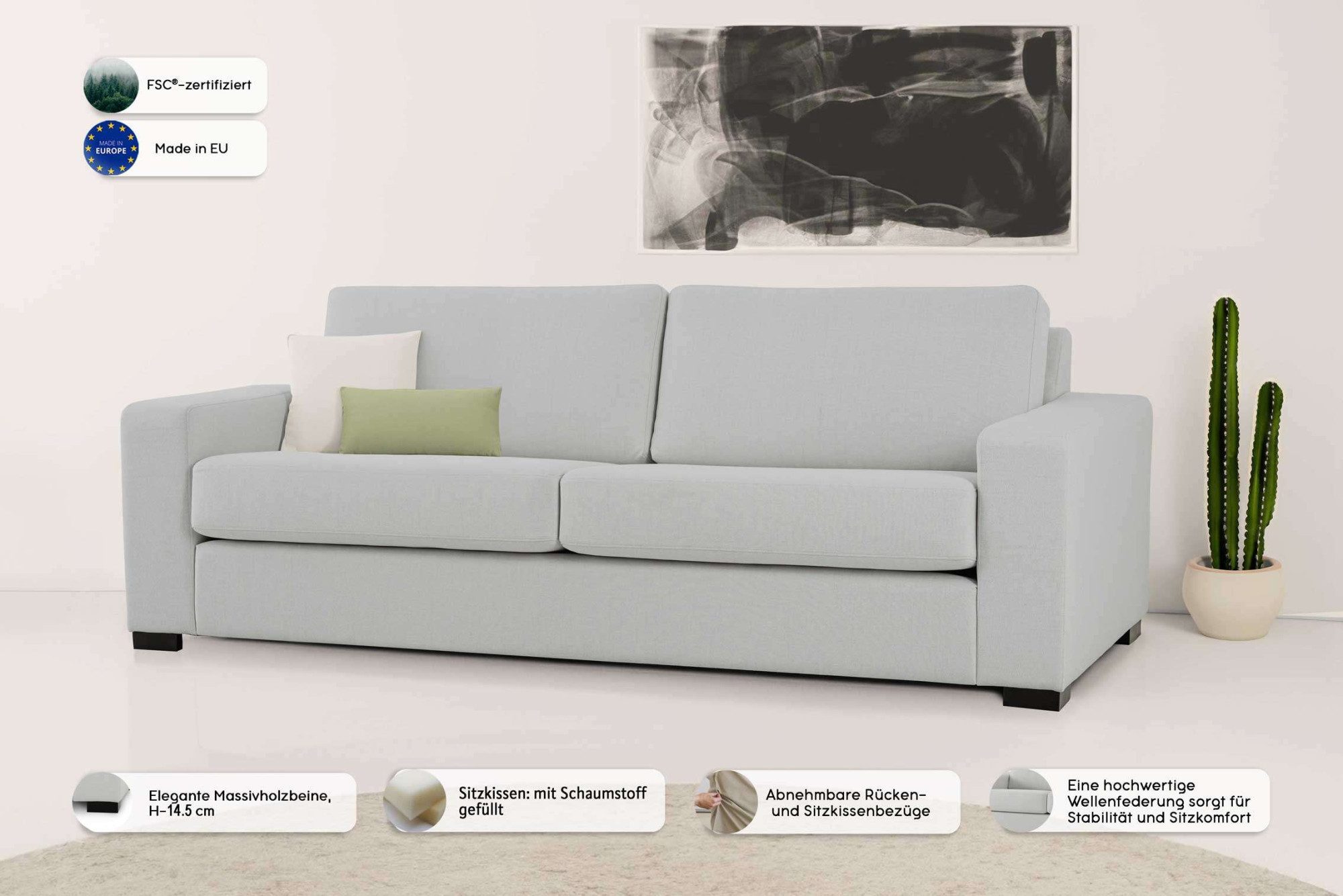 OTTO home 3-Sitzer Branwell, Breite 226 cm, Struktur fein, mit Wellenunterfederung