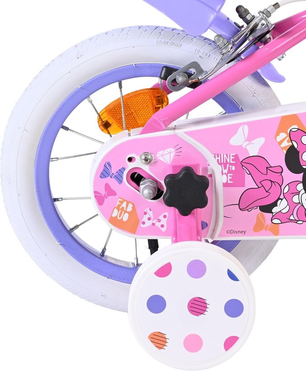 Volare Kinderfahrrad 12 Zoll Kinderfahrrad Mädchenfahrrad Fahrrad Minnie Mouse 20523 fw, Korb, Stützräder
