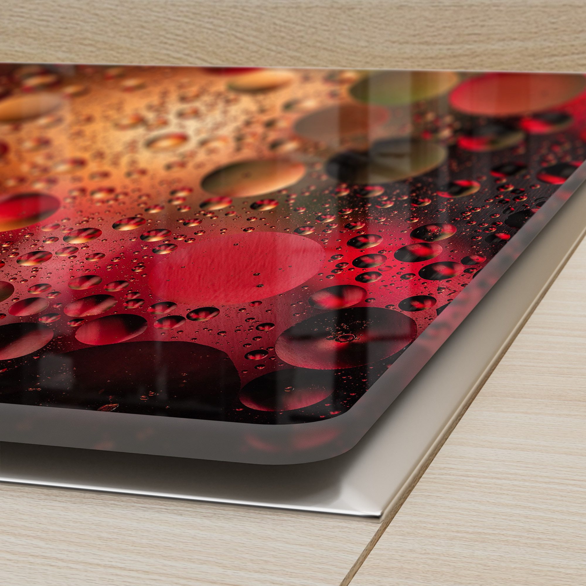 DEQORI Herdblende-/Abdeckplatte 'Feurige Tropfen', Glas, (2 tlg), Herdabdeckplatte Ceranfeld Herd Platte Abdeckung Glasplatte