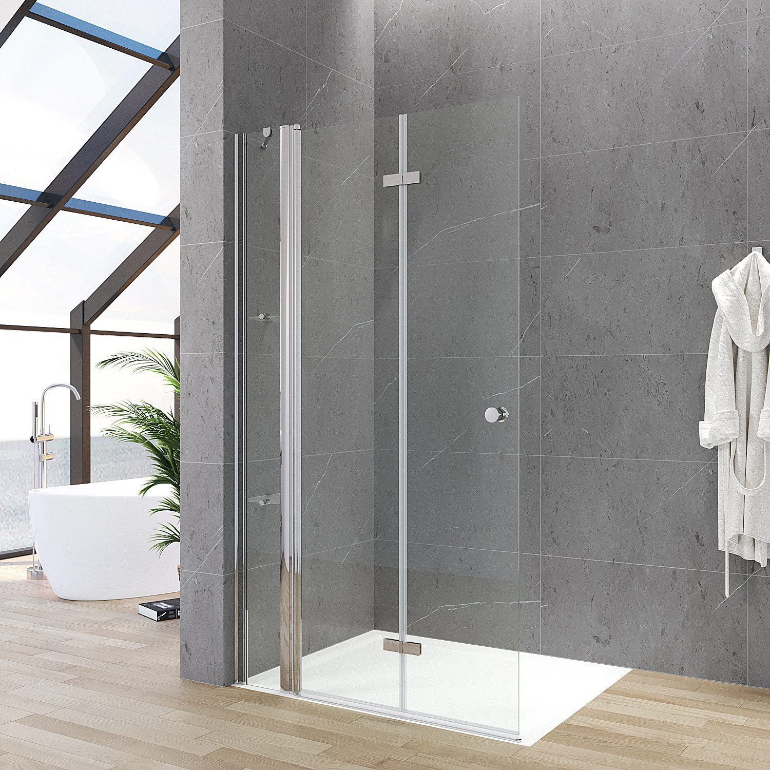 AQUABATOS Walk-in-Dusche Walk-in Duschwand Glas 90 95 100 110 120 140 cm breit Höhe 187 cm, Duschtür an Festteil Duschabtrennung faltbar Falttür Begehbare Dusche Duschtrennwand aus 5 mm Sicherheitsglas (ESG), mit Duschablage Öffnungsseite Ohne Wandprofil