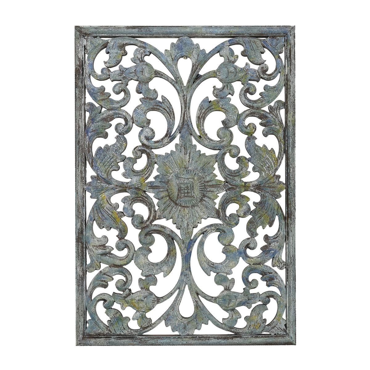 Oriental Galerie Wandbild Vintage Blumen Schnitzerei Blau Antik 64 x 44 cm, Mandala, Blume (1 St)