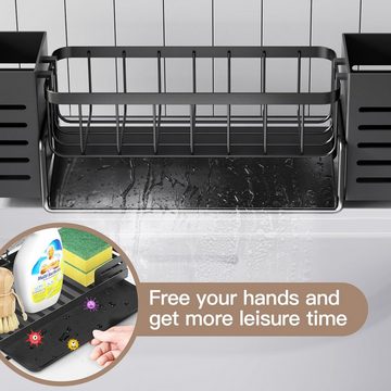BlingBin Küchenorganizer-Set Spülbecken Organizer mit 2 Stäbchenhaltern und Abflusspfanne, (1er Set, 1-tlg., 1pcs), Mit Handtuchhalter und Aufbewahrungsbox für Spülbürsten