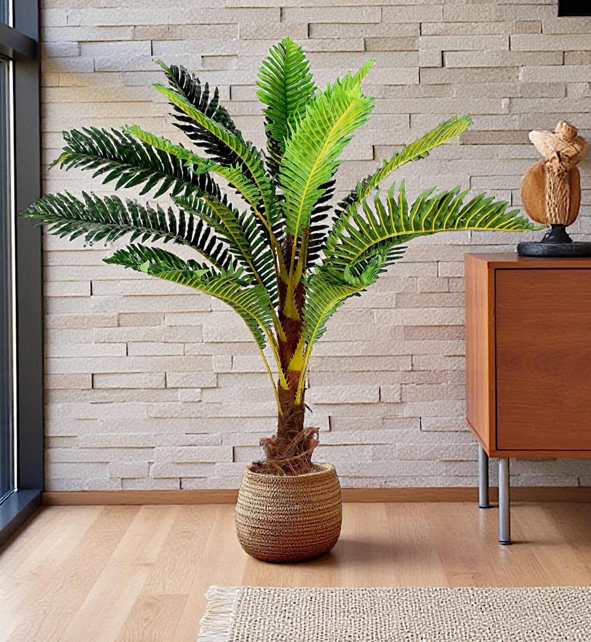 Kunstpalme Kunstpflanze Palme künstliche Pflanze wie echt im Topf Palme, Arnusa, Höhe 100 cm, Dekoration Zimmerpflanze Deko