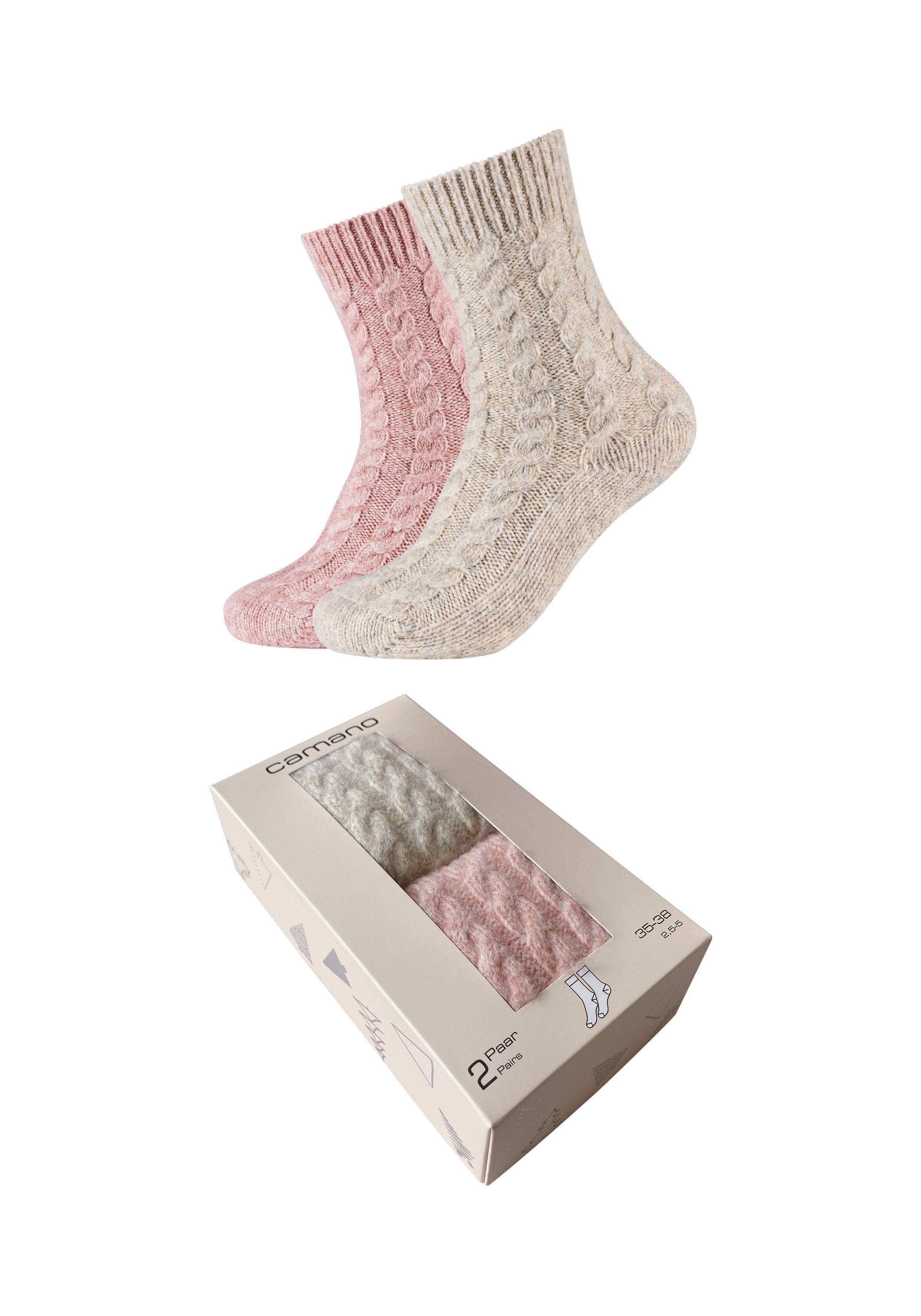 Camano Sneakersocken warm & cozy (2-Paar) mit Zopfmuster, Rippenbündchen – Bild 2 von 3