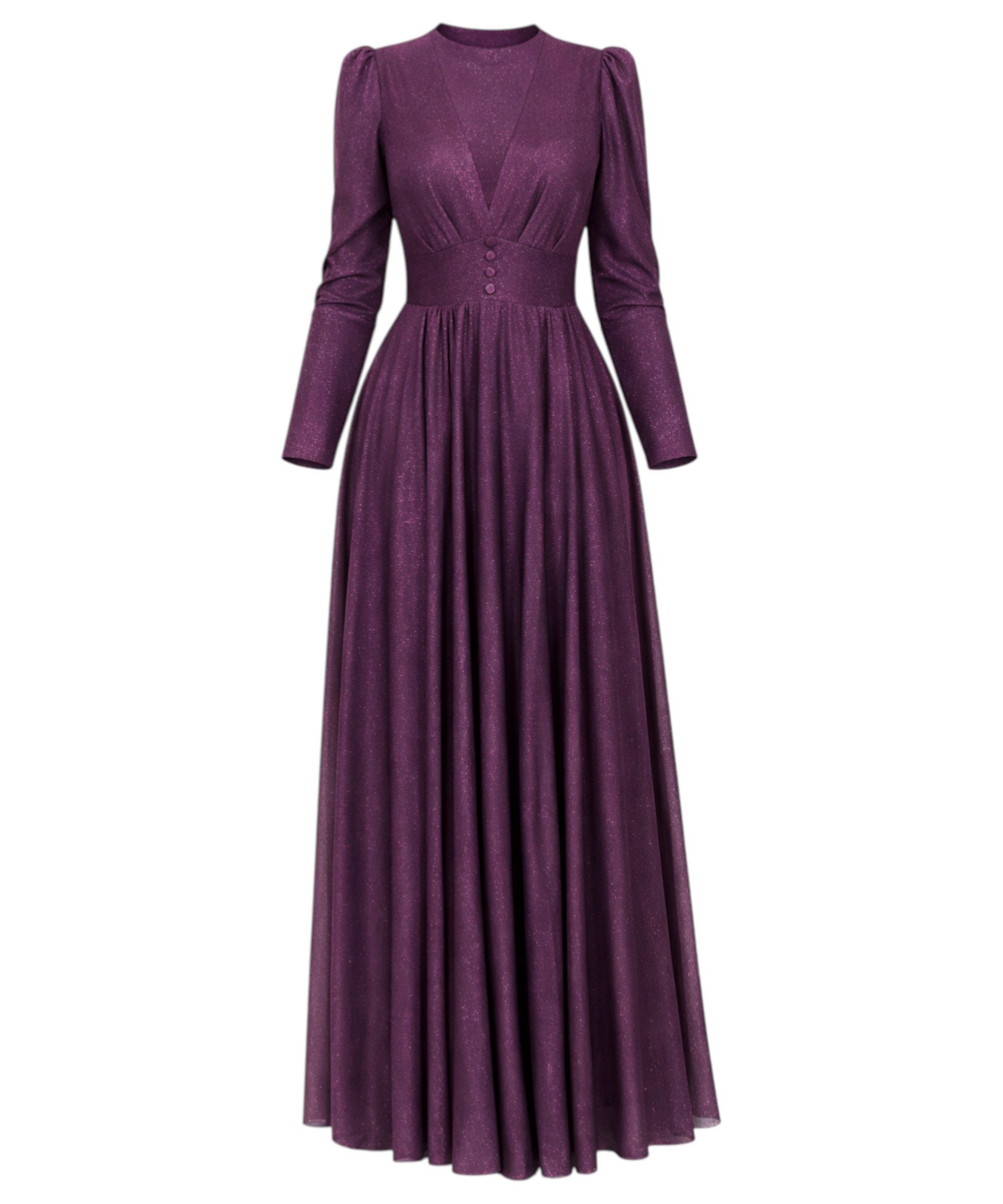 fashionshowcase Abendkleid Elegantes Glitzerndes Tüllkleid - Hijab Kleid Modest Fashion Schimmernder Stoff