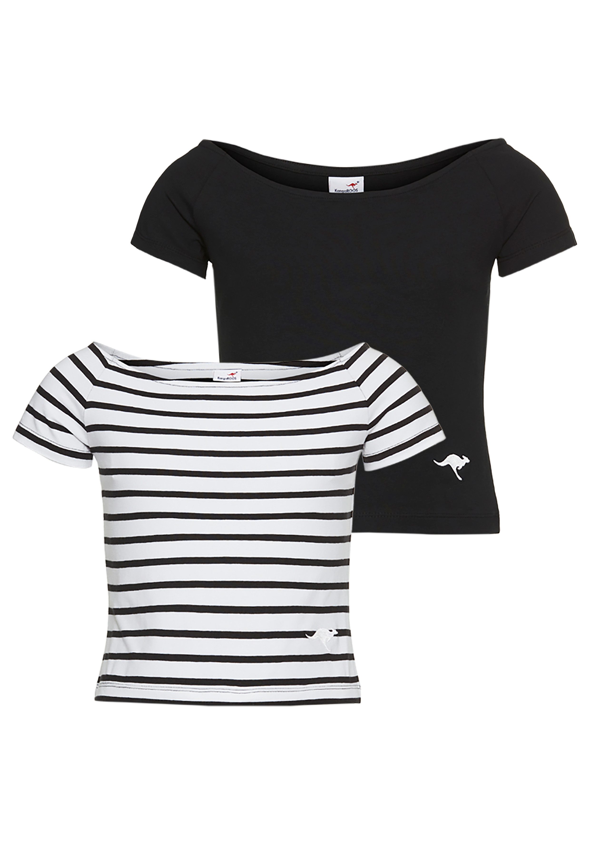 KangaROOS Carmenshirt 2er Pack T-Shirts (Packung, 2-tlg., 2) 1x uni + 1x geringelt