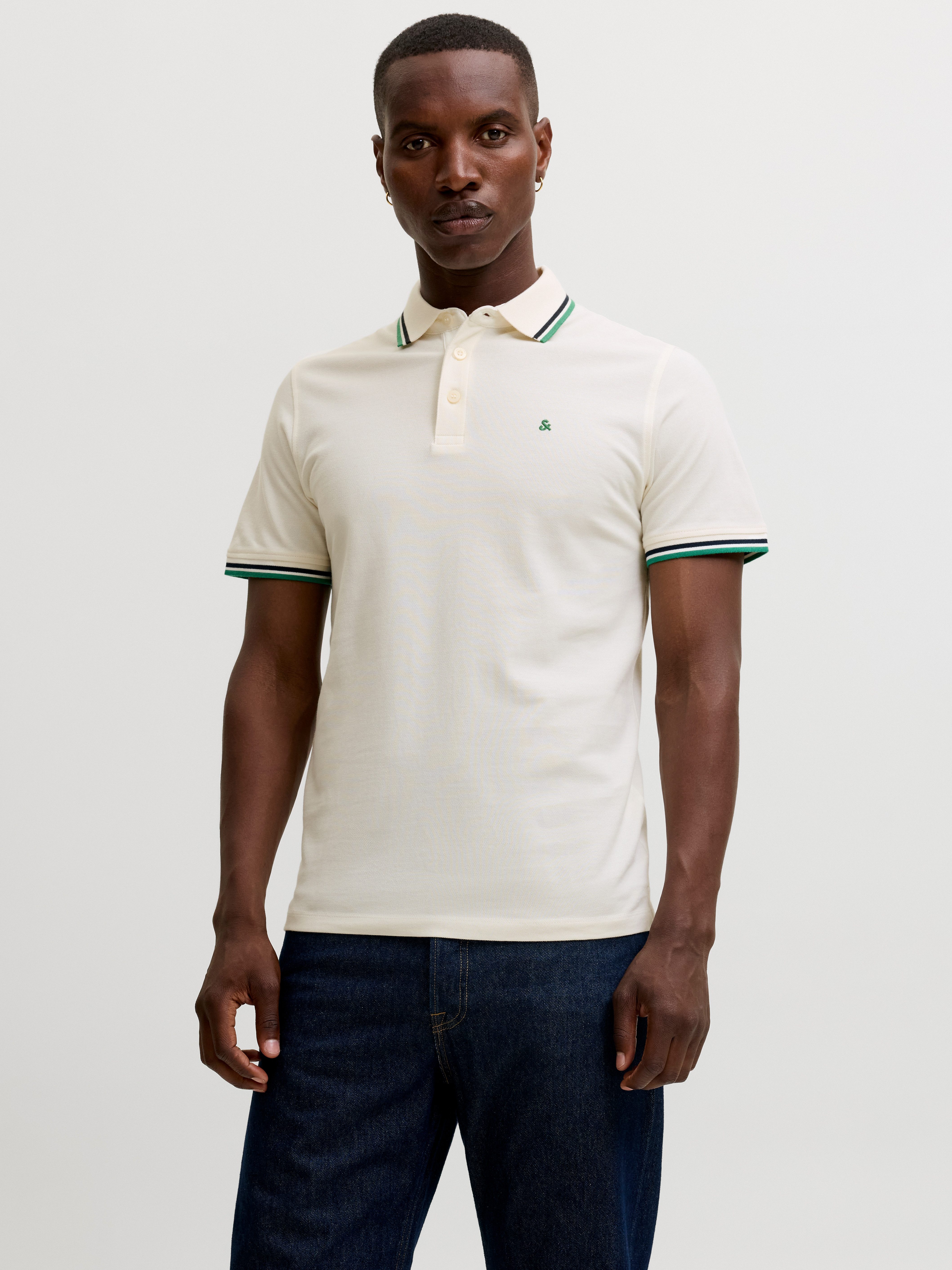 Jack & Jones Poloshirt JJEPAULOS im Doppelpack mit Logostickerei und Komfort (Packung, 2-tlg., 2er-Pack) unifarben mit Farbeinsatz, modisch, schmal, Baumwolle, Polokragen