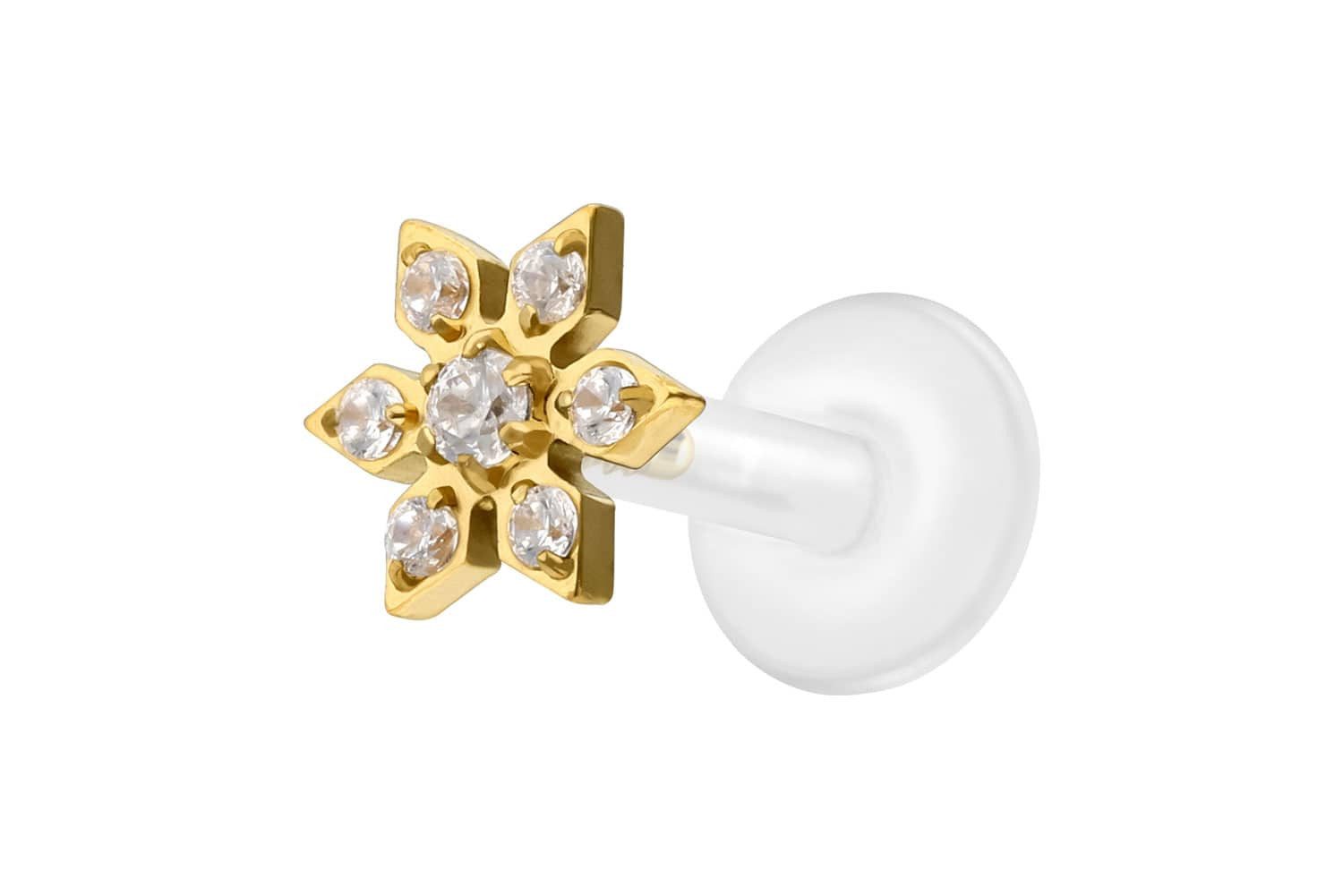 Piercing-Set PTFE Labret mit Innengewinde + Titan-Aufsatz KRISTALLBLUME