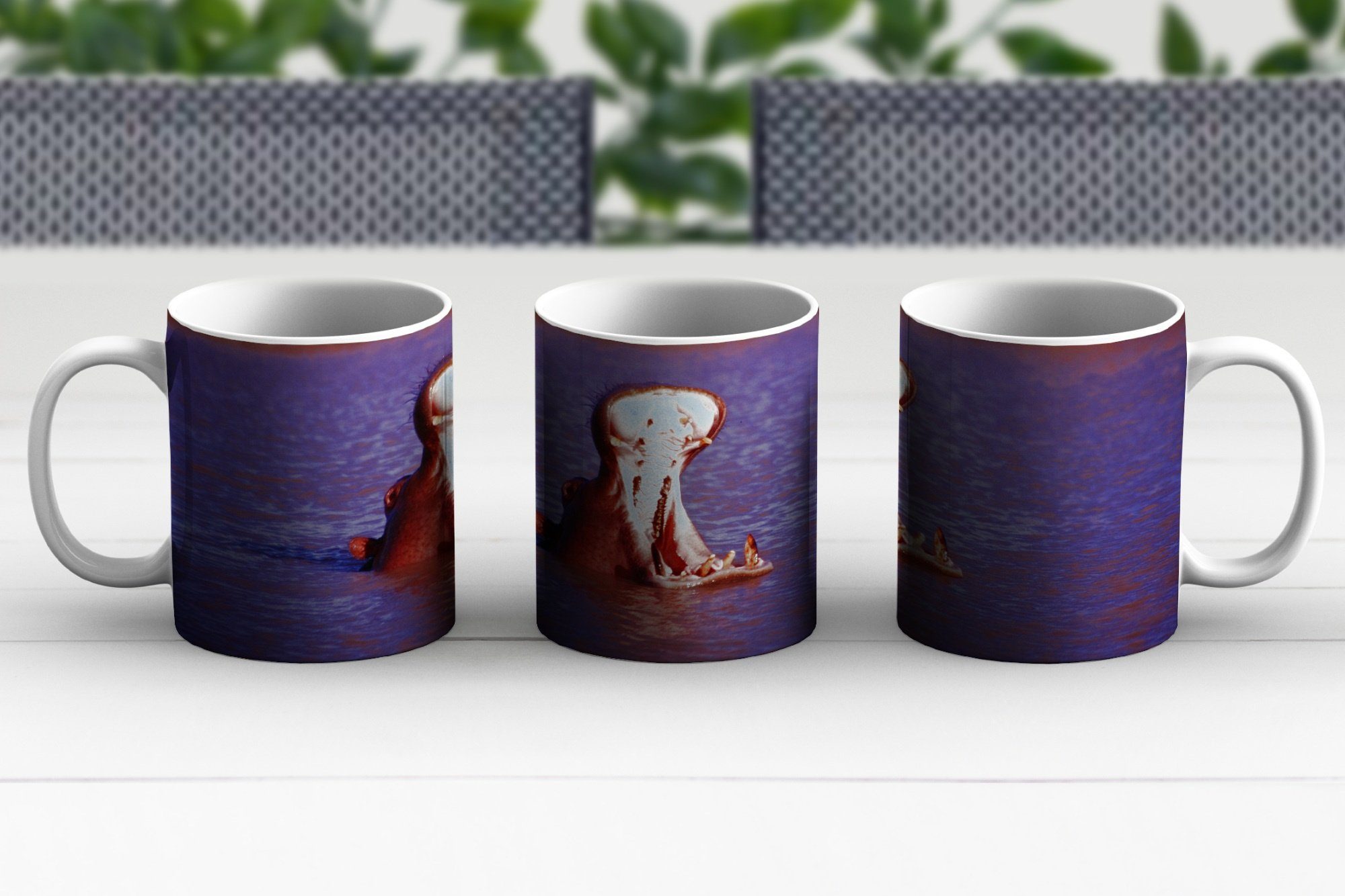 MuchoWow Tasse Nilpferd - Wasser Teetasse, Keramik, Geschenk Kaffeetassen, Teetasse, Becher, Schnabel, 