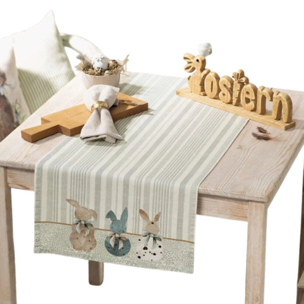 Home-trends24.de Вузькі скатертини Hasentrio Tischdeko Osterhase Beige 40 x 140 Baumwolle Ostern, Ostern