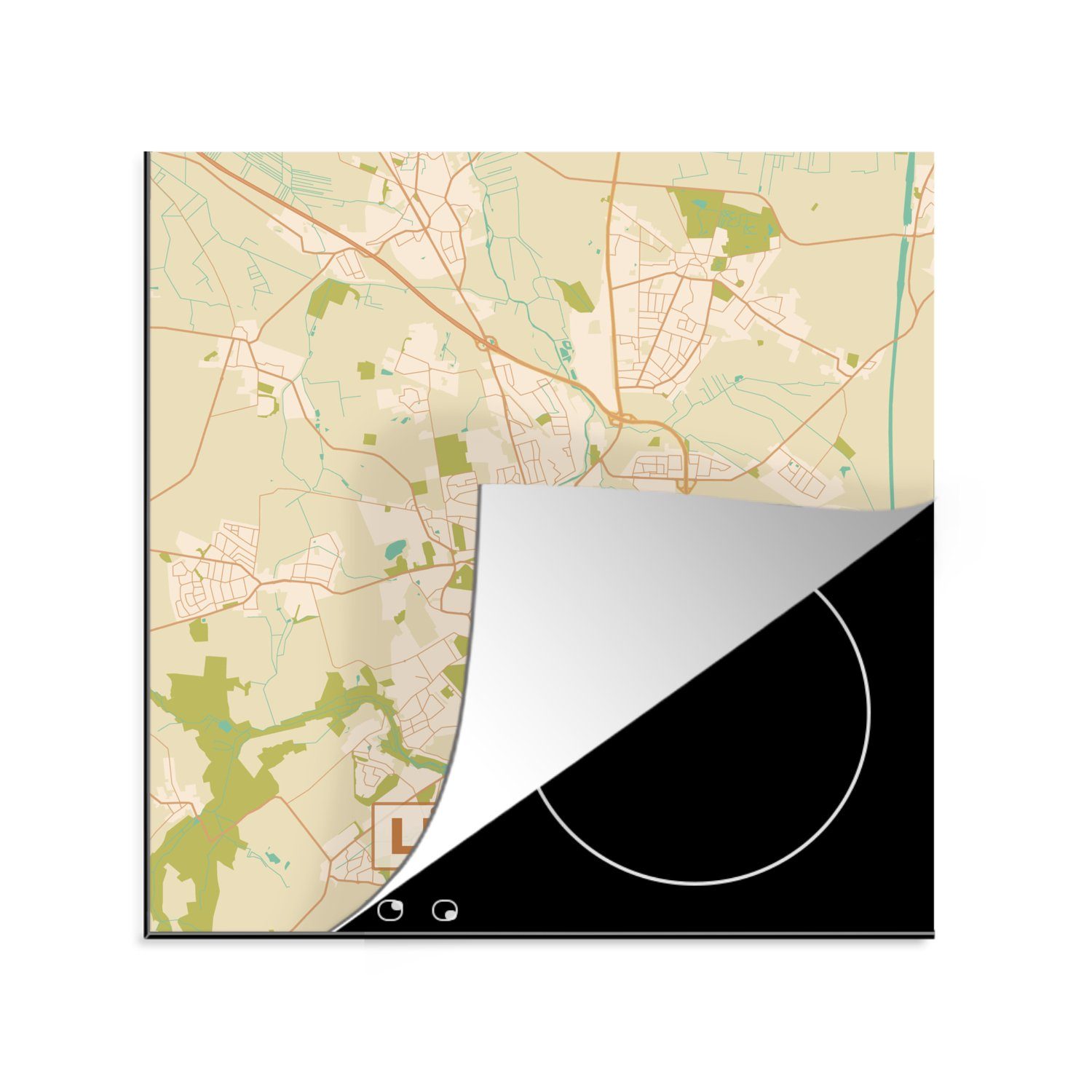 MuchoWow Herdblende-/Abdeckplatte Lüneburg - Karte - Vintage - Stadtplan, Vinyl, (1 tlg), 78x78 cm, Ceranfeldabdeckung, Arbeitsplatte für küche