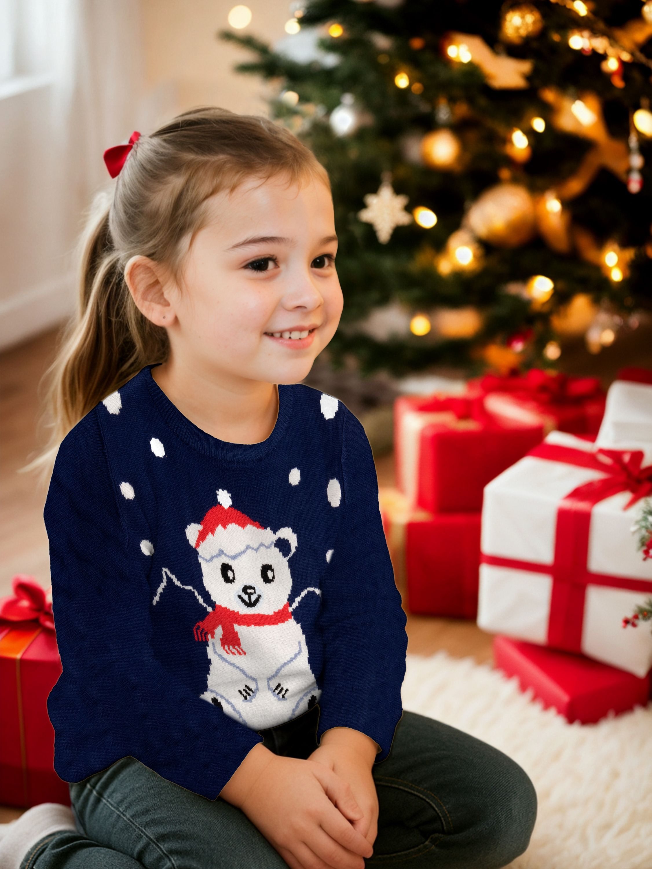 United Labels® Strickpullover Eisbär mit Mütze Winterpullover