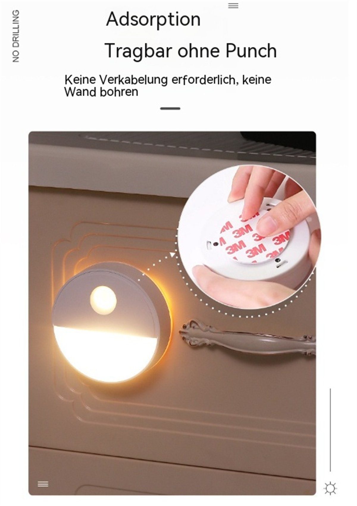 Warmes kabelloses LED selected Rundes LED-Sensorlicht carefully Nachtlicht Nachtlicht magnetisches Schranklicht Licht