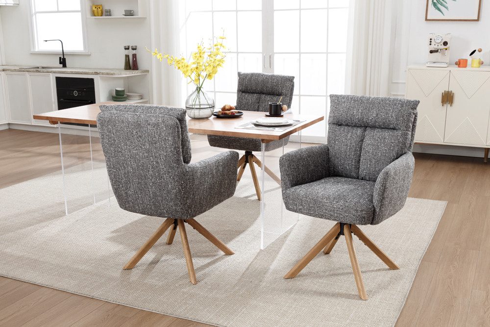 riess-ambiente Polsterstuhl BIG GEORGE grau/natur - Strukturstoff, Eichenho günstig online kaufen