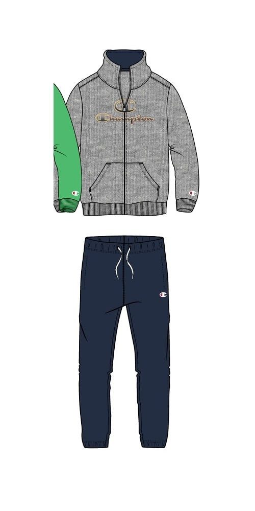 Champion Trainingsanzug Logo (Jacke&Hose aus Baumwolle) hellgrau/navy Kinder
