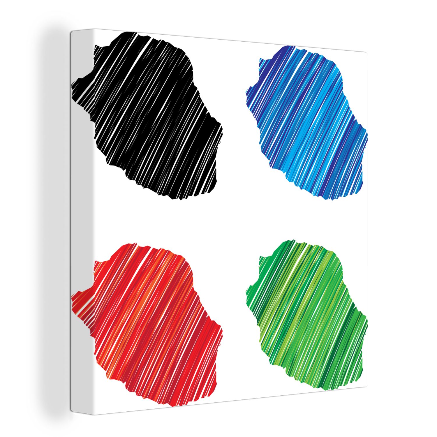 OneMillionCanvasses® Leinwandbild Vier Abbildungen der Insel La Réunion in verschiedenen Farben, (1 St), Leinwand Bilder für Wohnzimmer Schlafzimmer