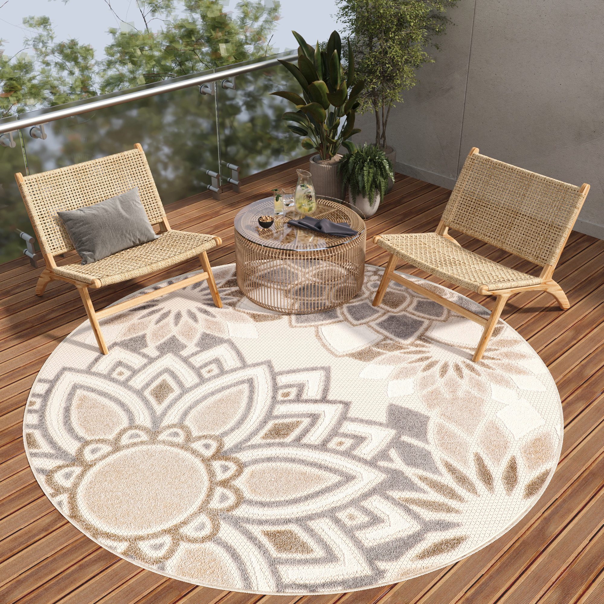 Tapiso Outdoorteppich PATIO, rund, Höhe: 6 mm, Indoor, Outdoor, Wohnzimmer, Balkon