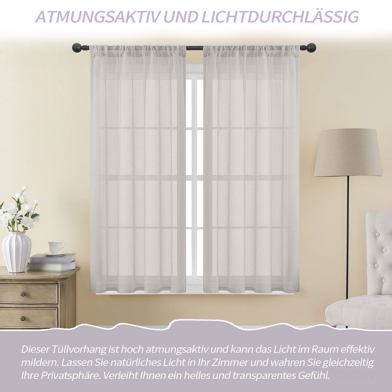 Refttenw Vorhang Voile Gardinen 2St Transparent günstig online kaufen