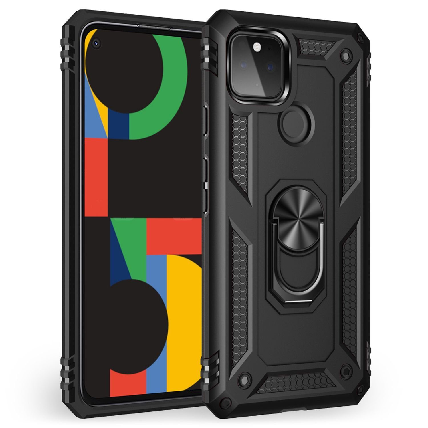Nalia Smartphone-Hülle Google Pixel 5, Outdoor Military Style Hülle mit Ring / Extrem Schützend / Panzer Case