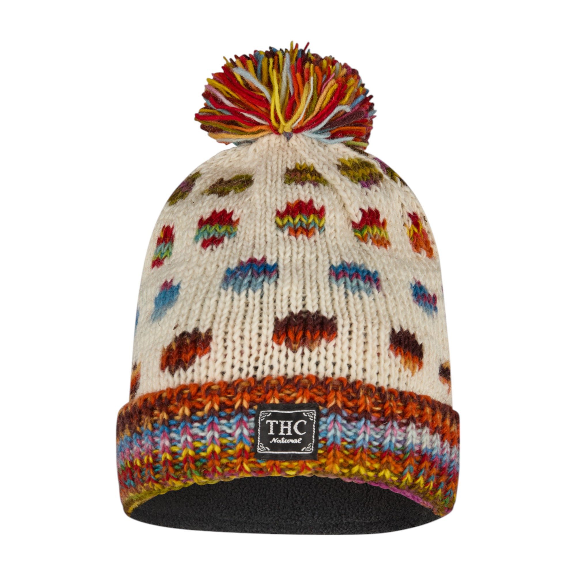 THC Natural Line Strickmütze THC Schafwoll Pudelmütze 840 gepunktet (1 Stück, 1-St., 1 Stück) gerippter Umschlag