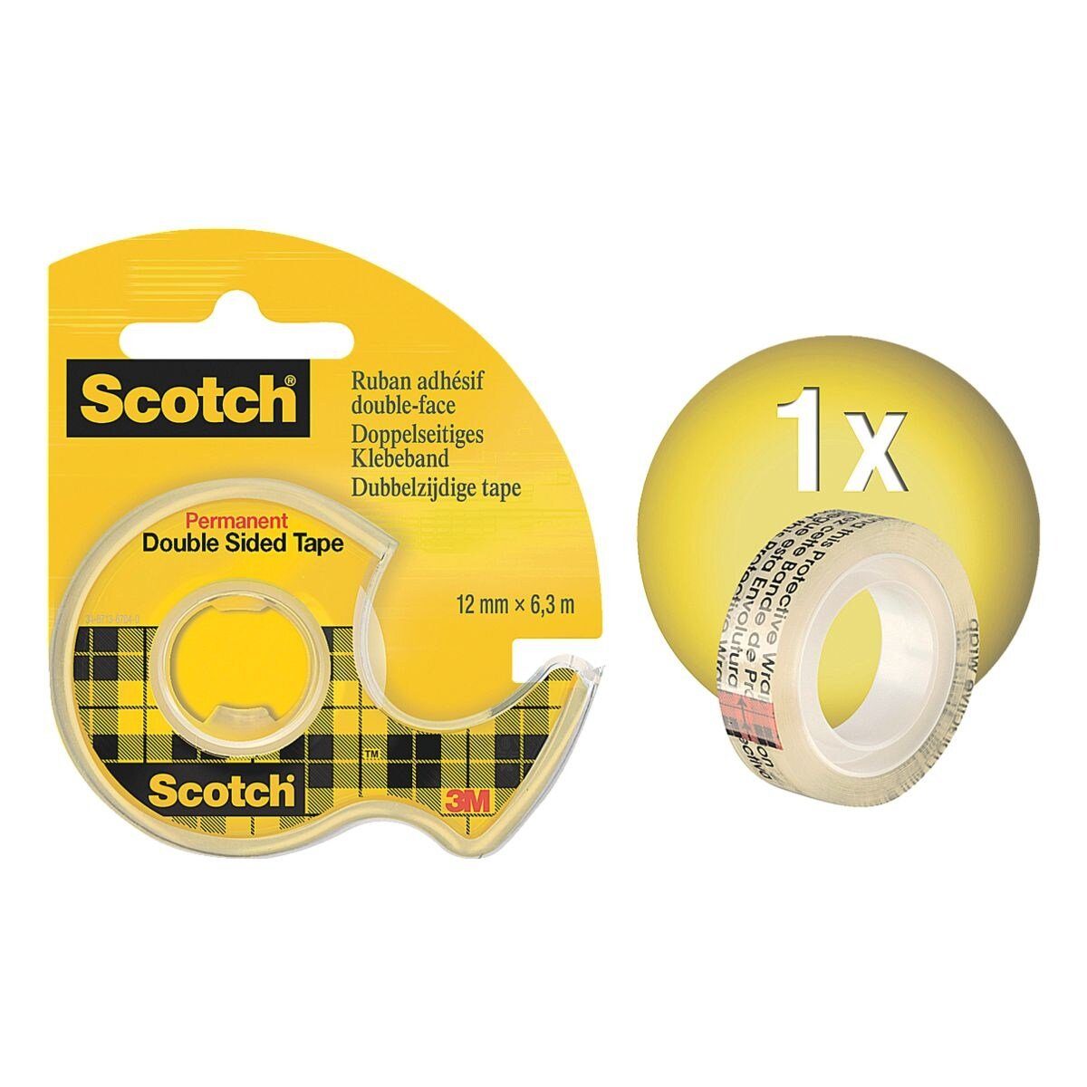 SCOTCH Doppelklebeband 12 mm / 6,3 m, inkl. Handabroller