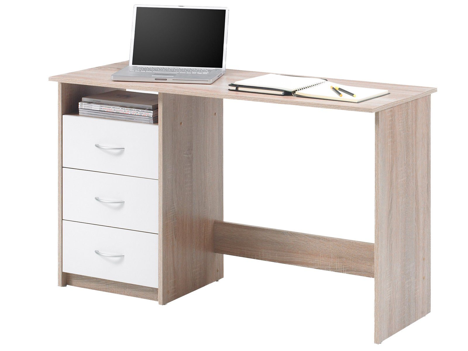 Bega Consult Schreibtisch aus Spanplatte in Sonoma-Eiche mit 3 Schubkästen und 1 offenes Fach. (B/H/T 123 x 76 x 50 cm)