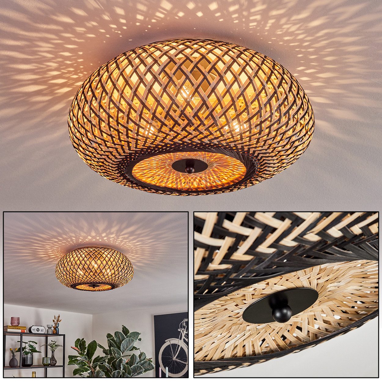 hofstein Deckenleuchte moderne Deckenlampe aus Metall/Bambus in Schwarz/Nat günstig online kaufen