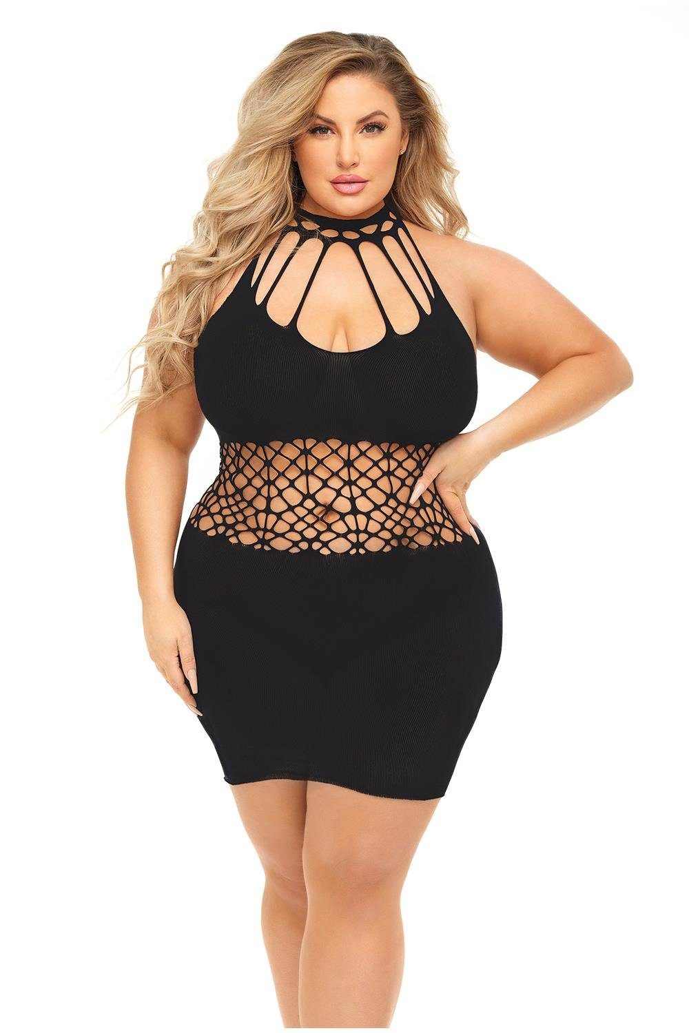 Pink Lipstick Lingerie Minikleid Mini-Kleid mit Netz-Taille Queen Size