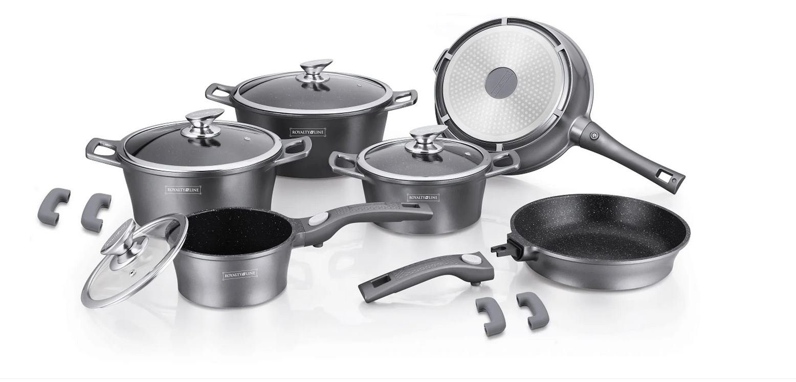 Royalty Line Topf-Set Kochtopf Kasserolle Bratpfannen Set 14-tlg Royalty Line RL-ES2014M, Material: Aluminium (Koch-Set bestehend aus 14 Teilen)