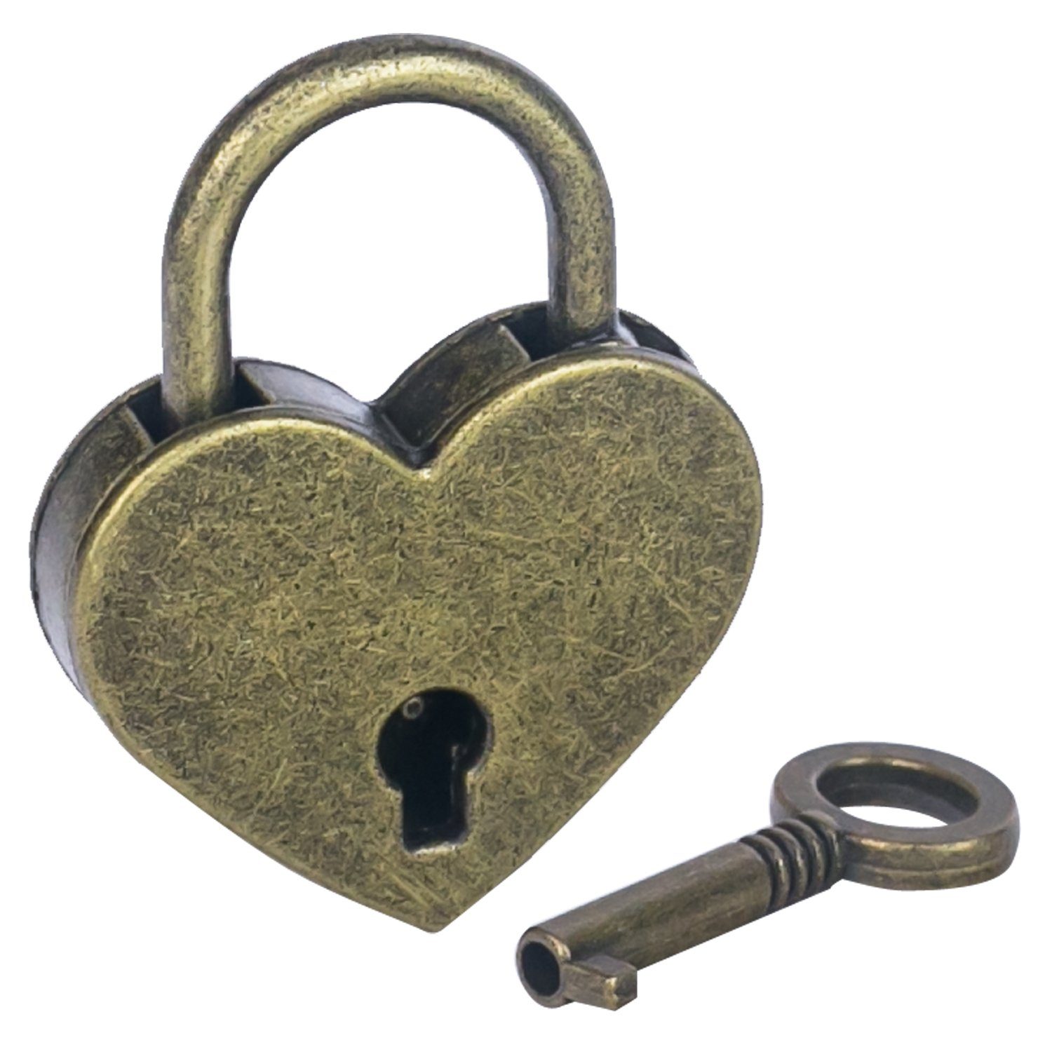 HMF Vorhängeschloss Herz, Mini Deko Schloss mit Schlüssel in Herzform,  Bronze