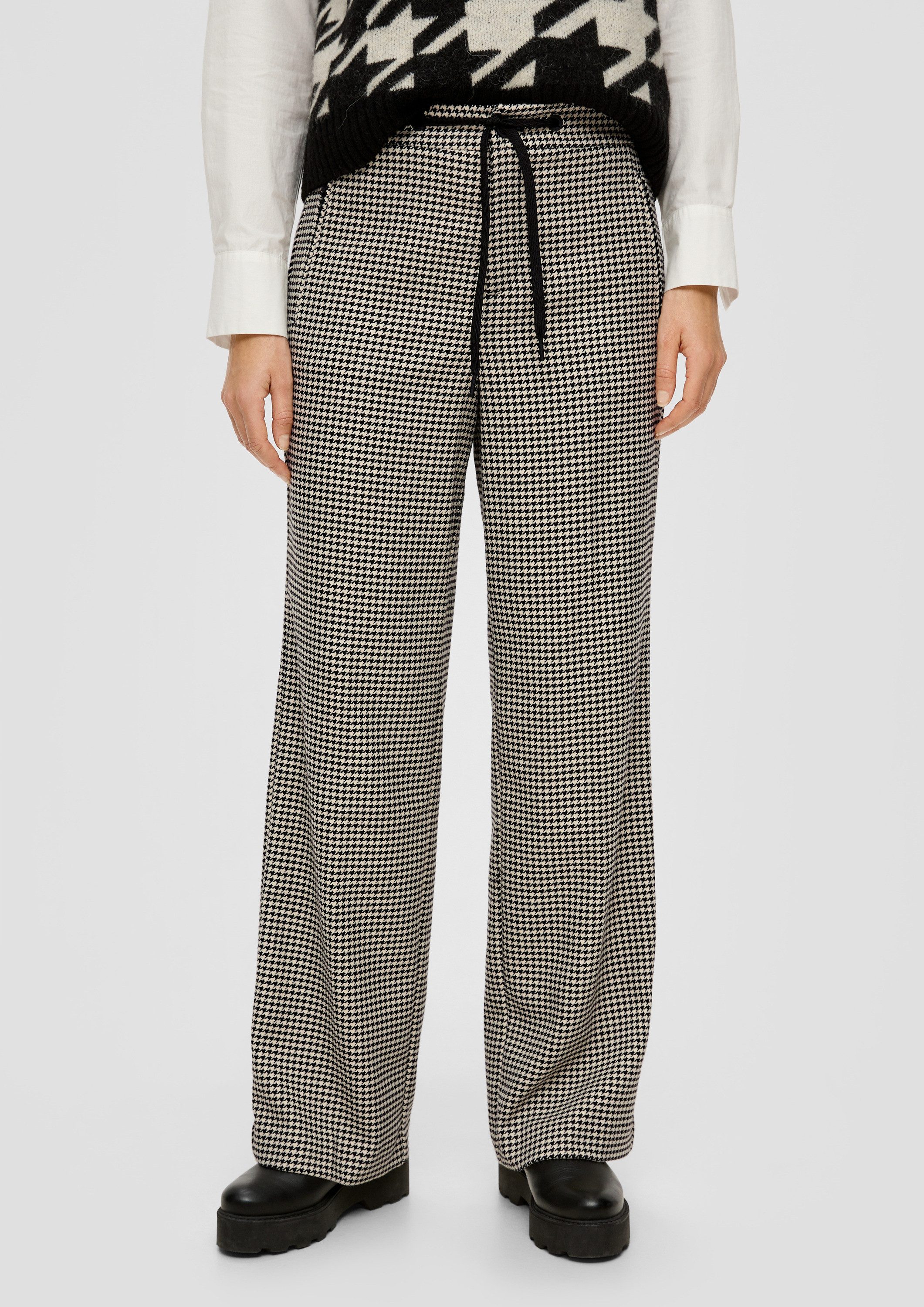 s.Oliver Chinos Hose Regular: Wide Leg-Hose mit Hahnentrittmuster