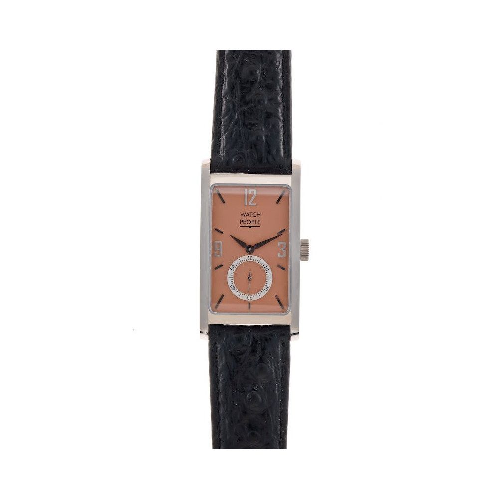 Watchpeople Quarzuhr Damen Midea Leder Schwarz Silber Eckig kleine Sekunde WP-9000582, Gehäusedeckel mit 4 Schrauben geschraubt, kleine Sekunde